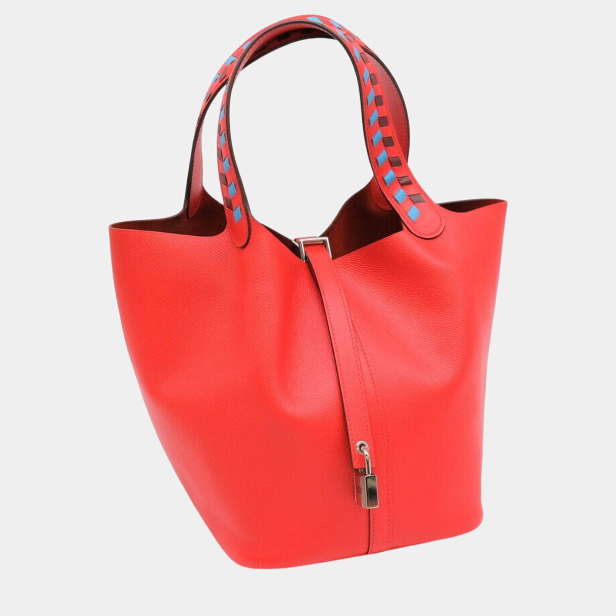 Hermes Rouge du Coeur Red Epson Leather Picotin Lock MM Trace de Cuir Handbag