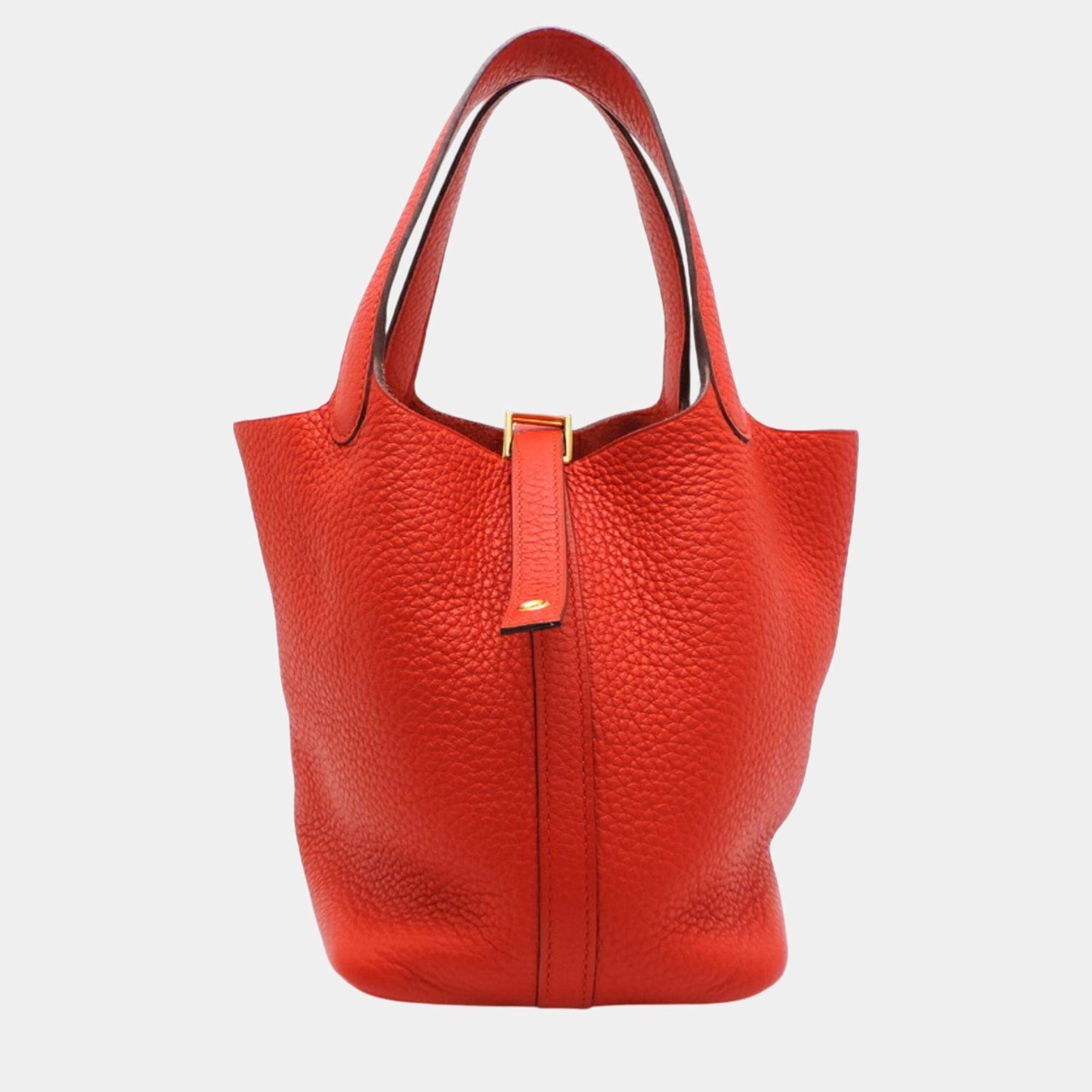 Hermes Rouge Casac Taurillon Clemence Picotin Lock 18 Handbag