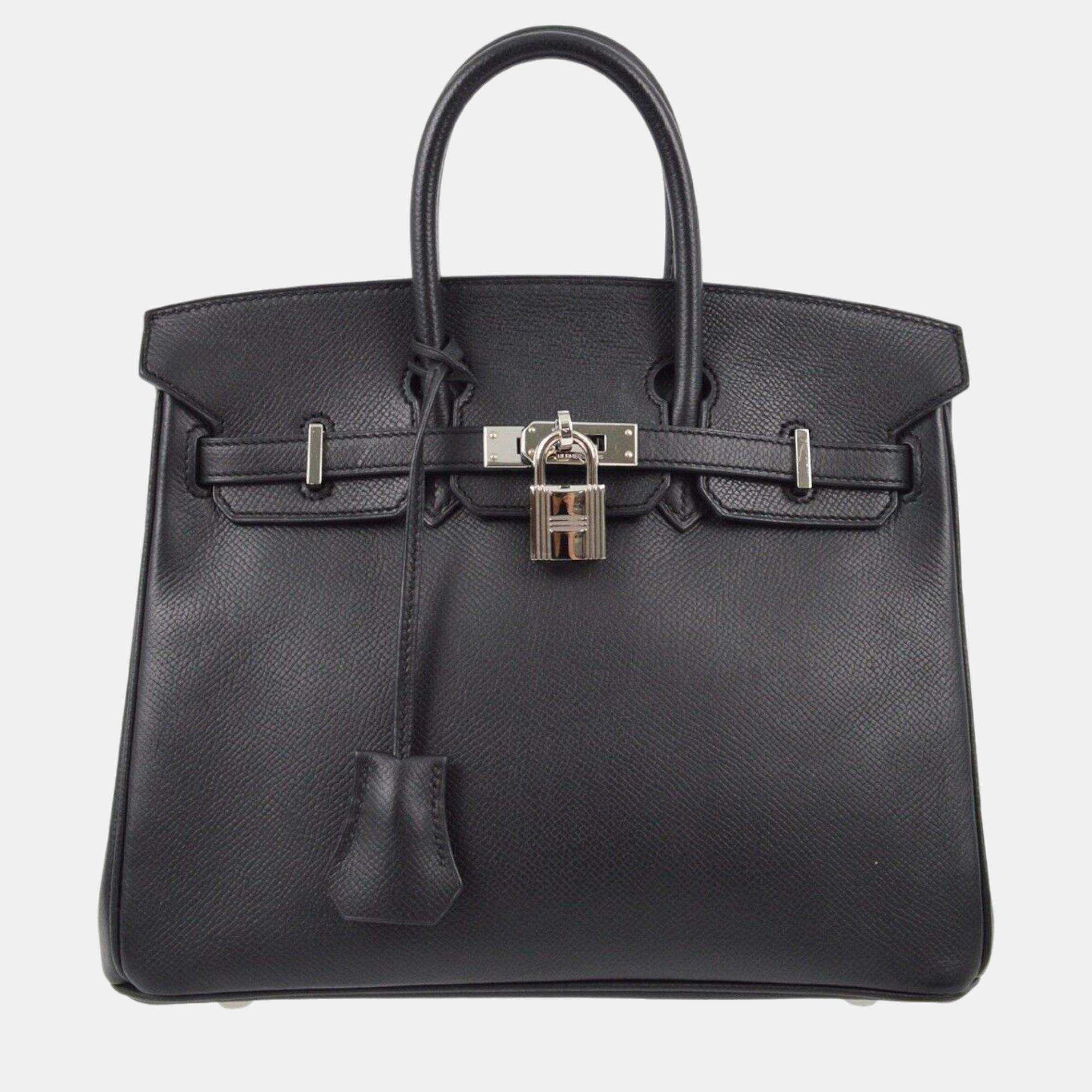 Hermes Black Epsom Leather Palladium Finish Birkin 25