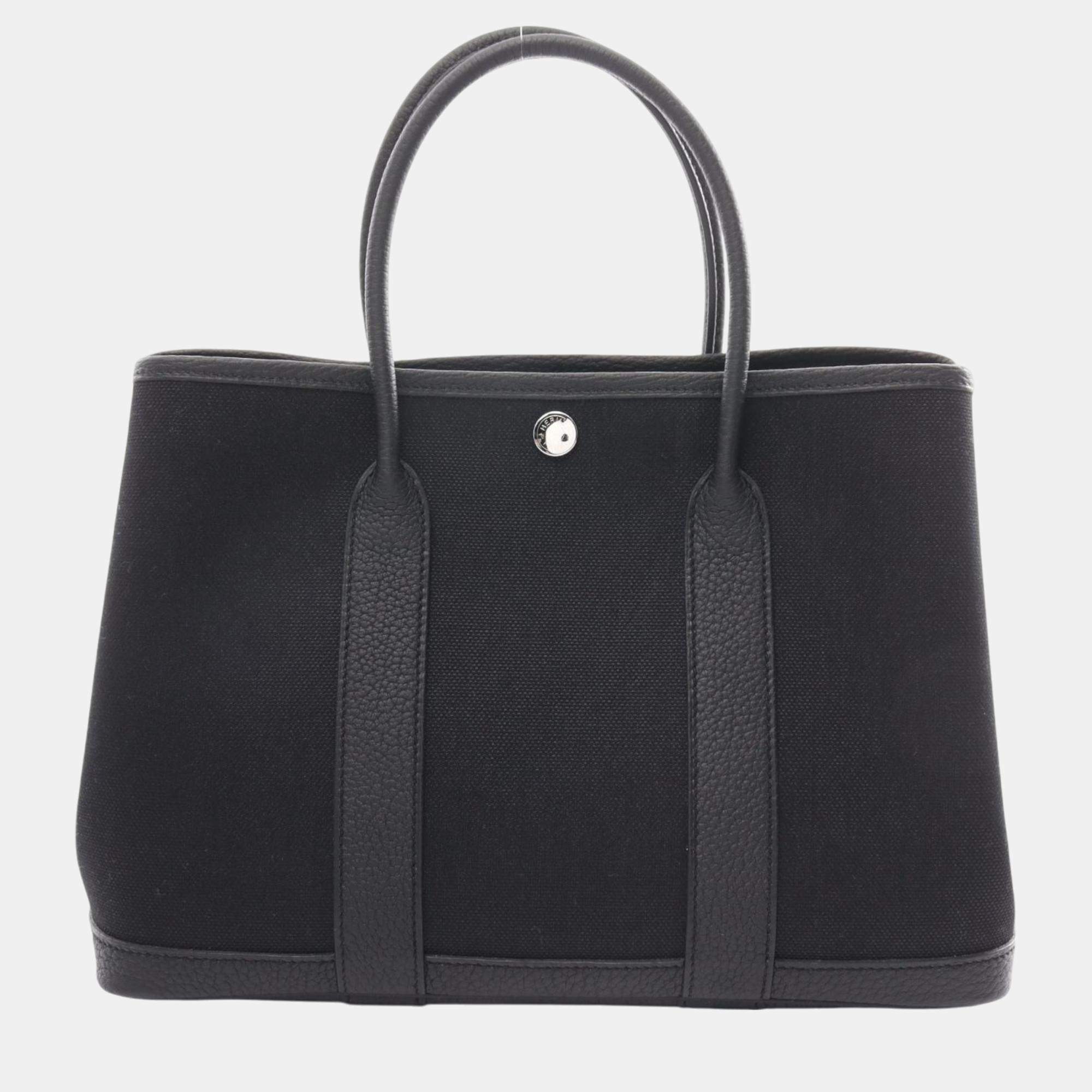 Hermes Garden Party TPM Tote Bag Black Canvas