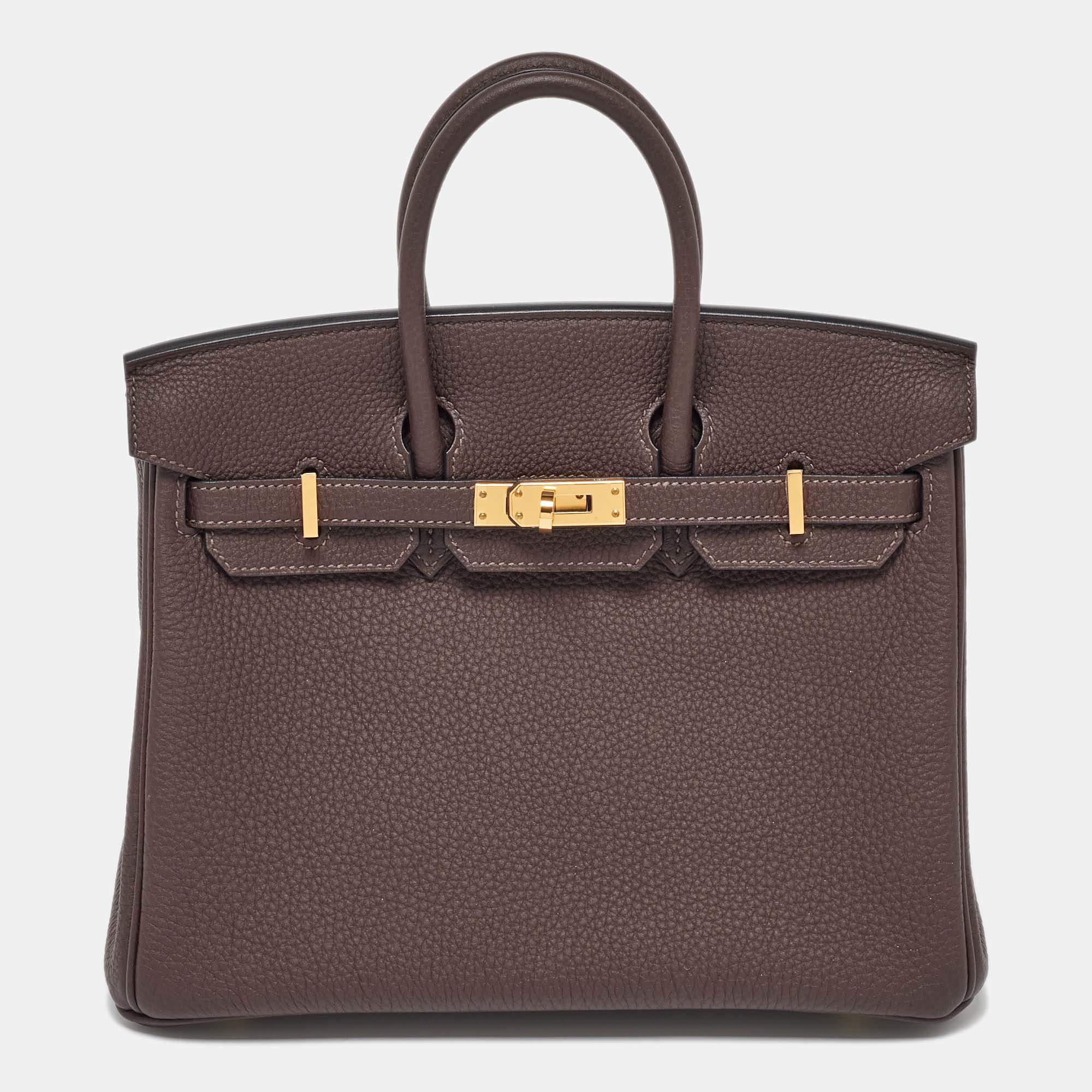 Pre Owned Hermes Chocolat Togo Leather Gold Finish Birkin 25 Bag