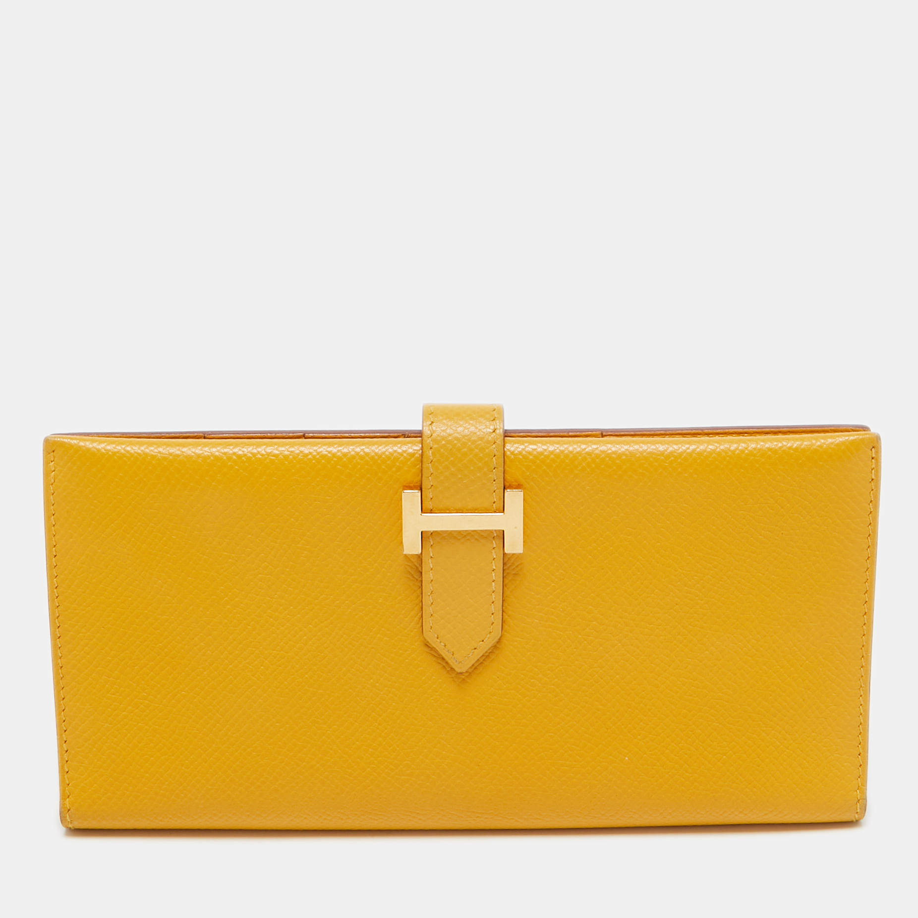 Hermes Jaune Epsom Leather Bearn Gusset Wallet