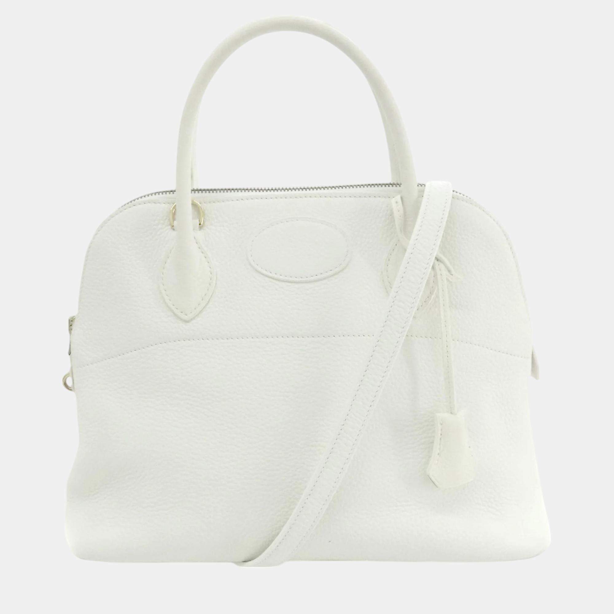 Hermes White Taurillon Bolide 31 Handbag