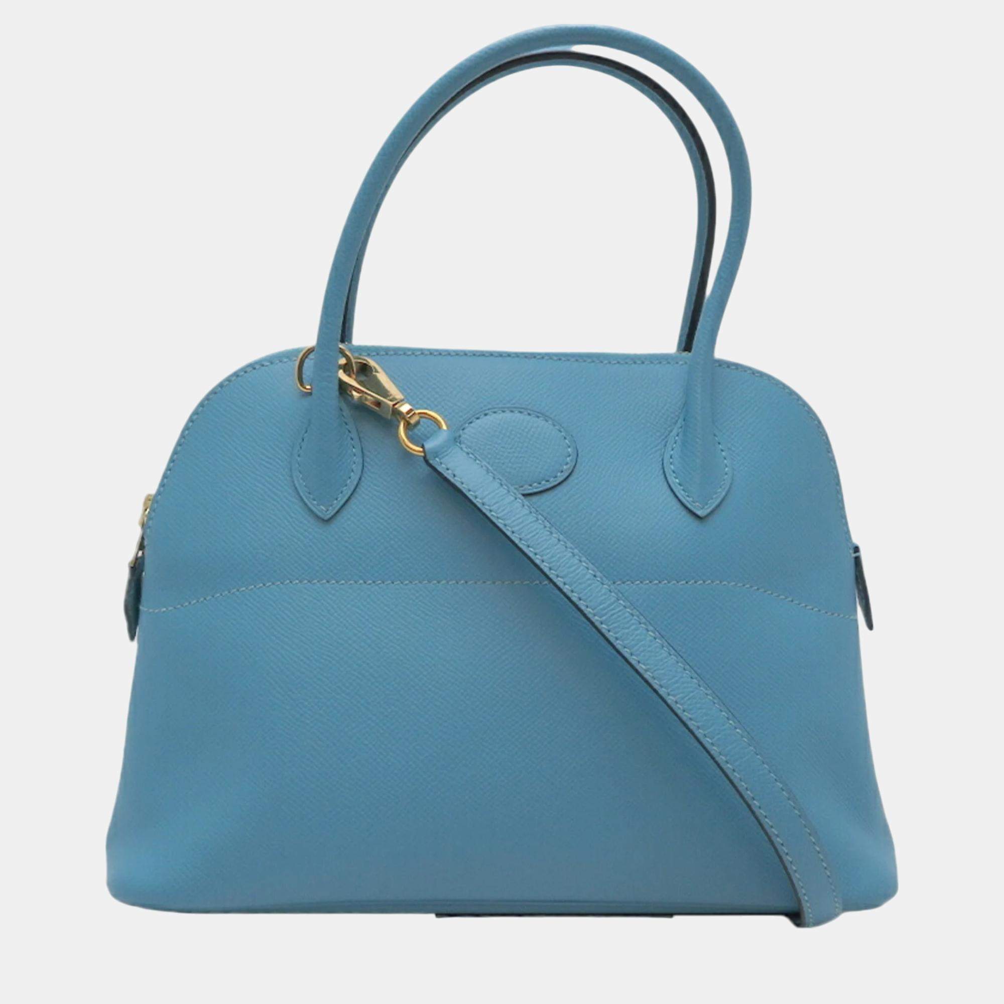 Hermes Blue Epsom Leather Bolide Handbag