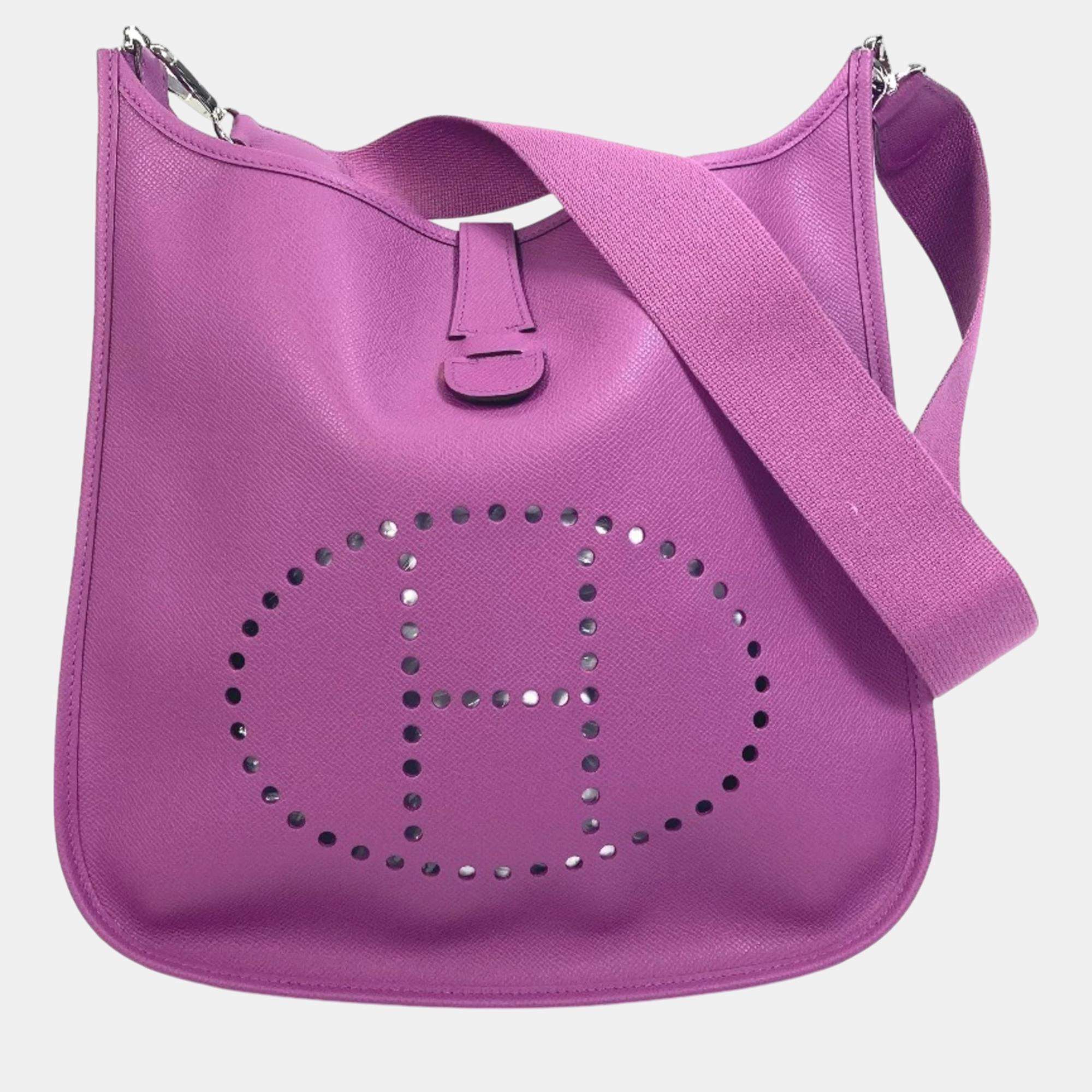 Hermes cyclamen purple H logo punching Crossbody bag