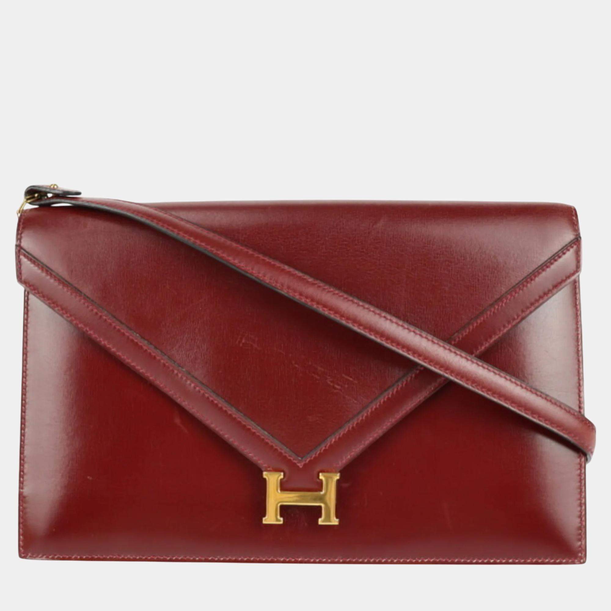 Hermes Box Calf Rouge Ash Bordeaux Liddy Clutch Vintage Shoulder Bag