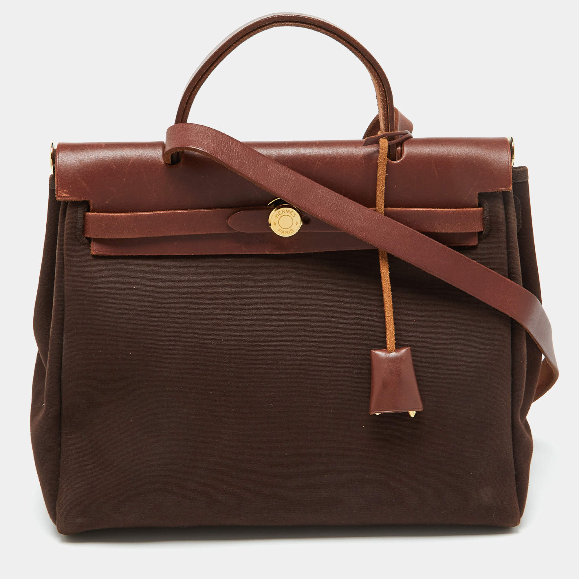 Hermès Cafe/Terre Canvas and Leather 2in1 Herbag Zip 31 Bag