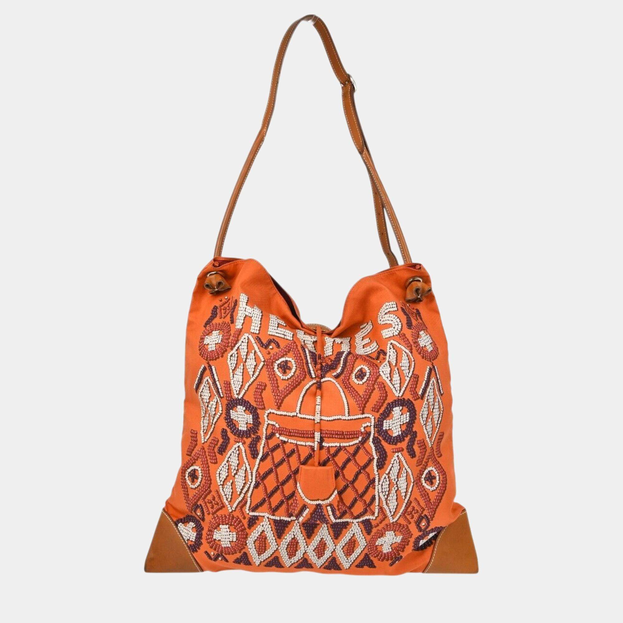 Hermes Orange Silk Silky City GM Shoulder Bag