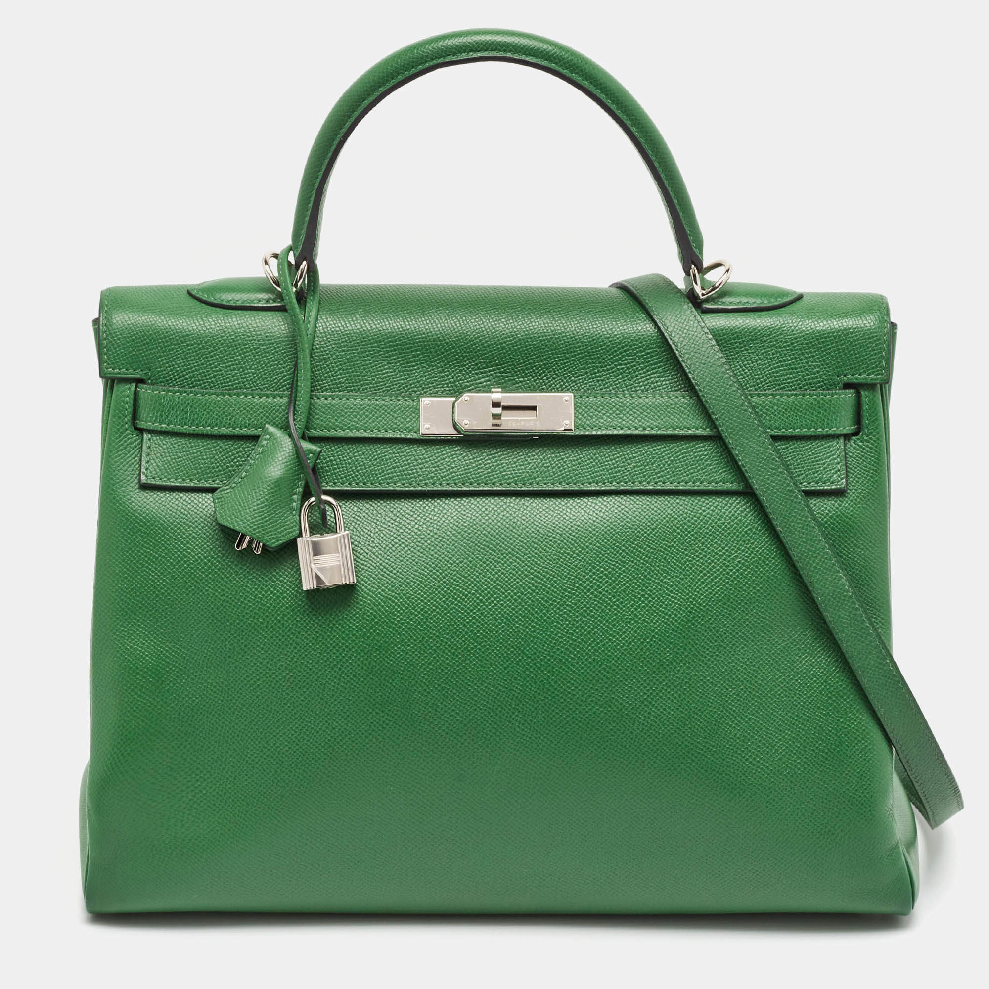 Hermes Vert Bengal Epsom Leather Palladium Finish Kelly Retourne 35 Bag