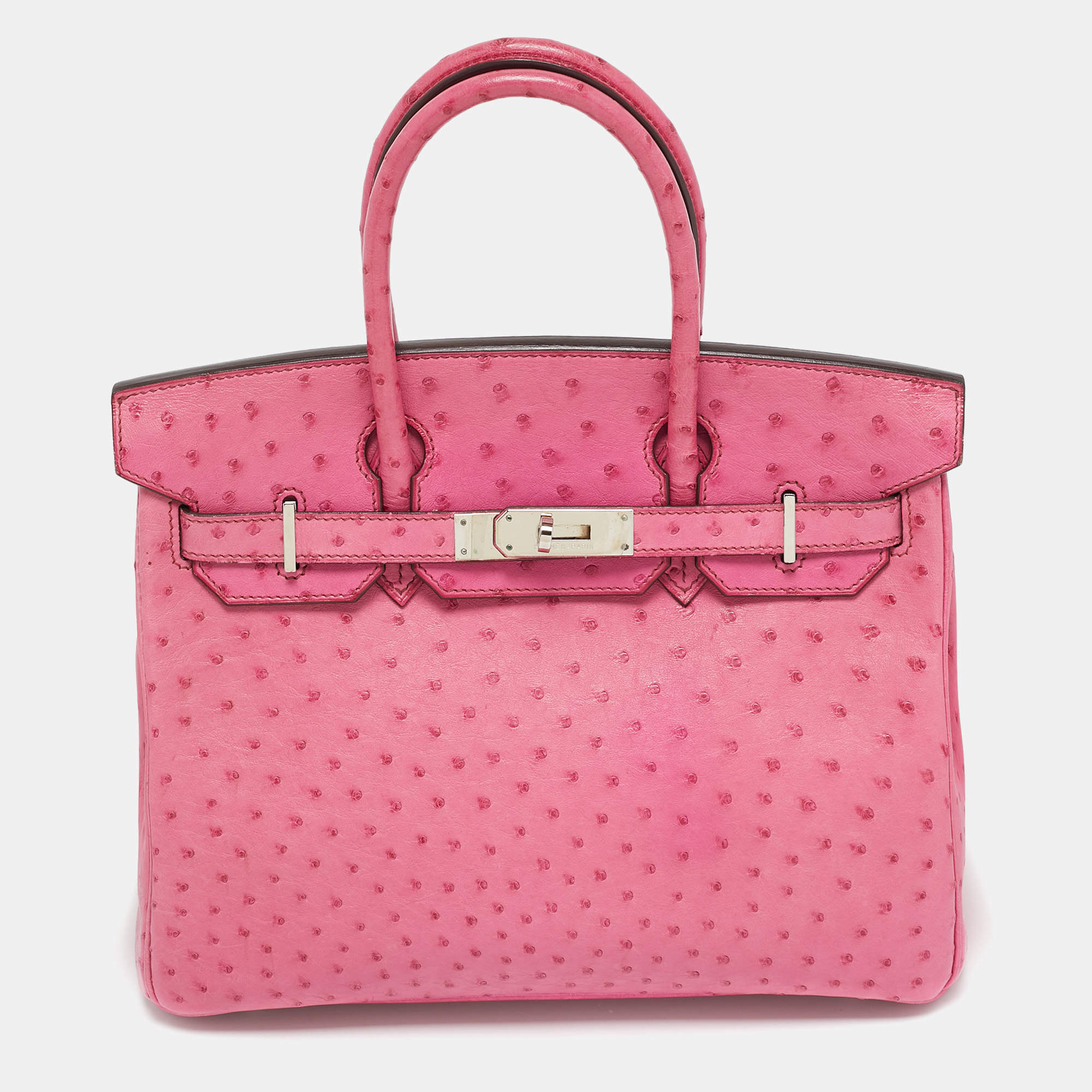 Hermes Fuchsia Ostrich Palladium Finish Birkin 30 Bag