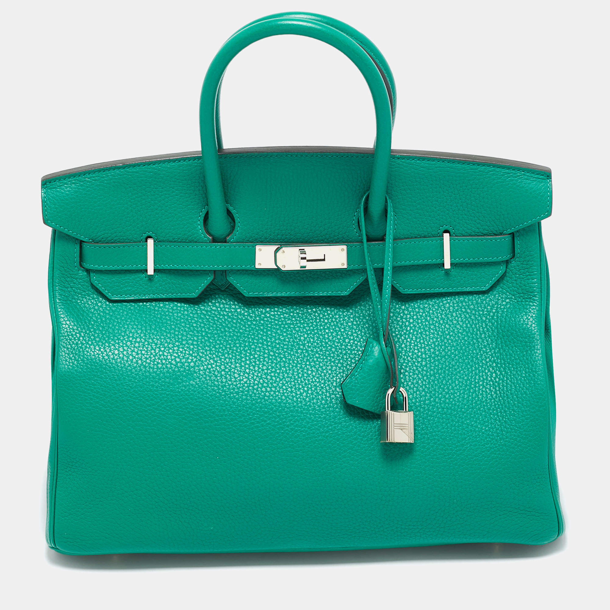 Hermes Vert Vertigo/Vert Fonce Taurillon Clemence Palladium Finish Birkin 35 Bag