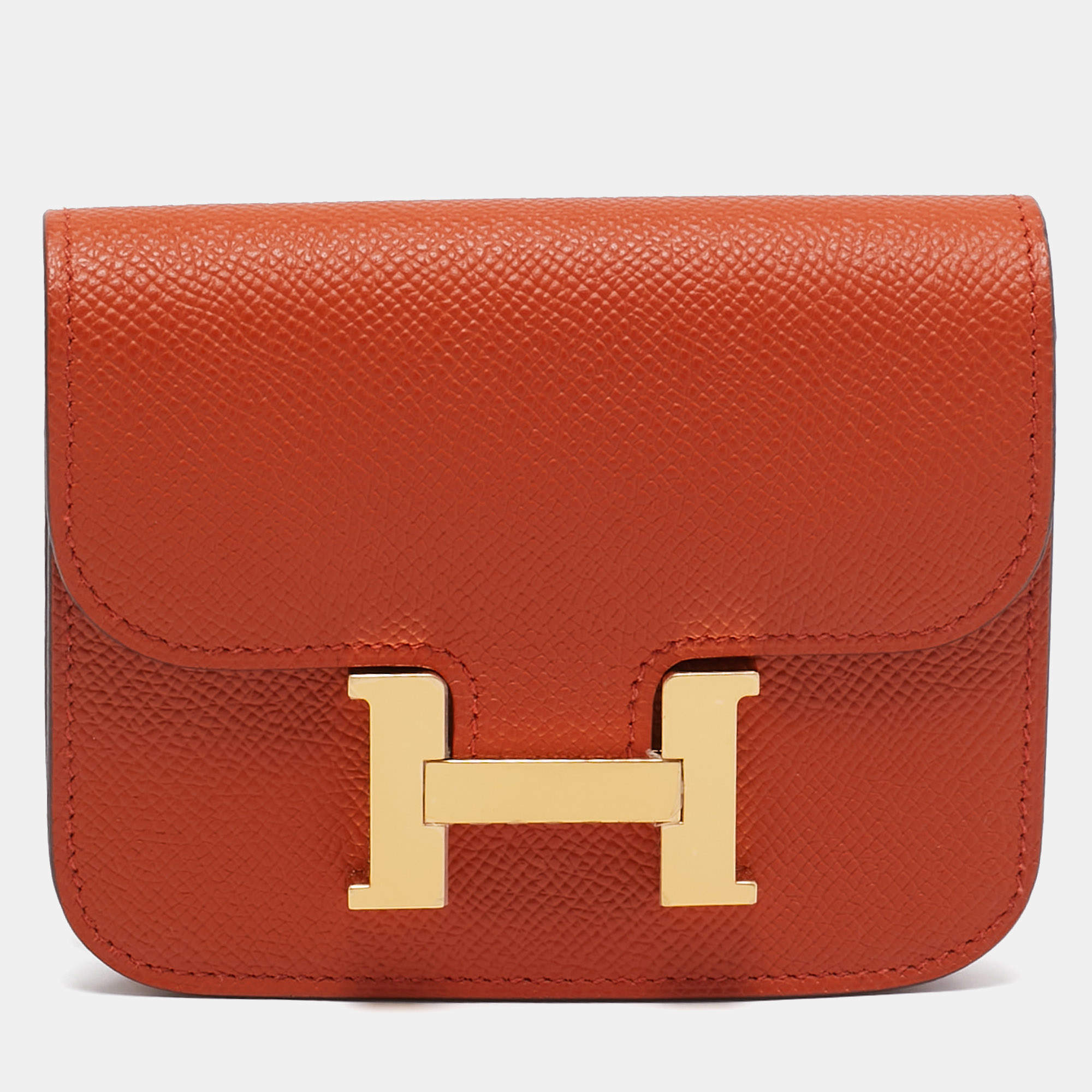 Pre Owned Hermes Terre Battue Epsom Leather Constance Slim Wallet