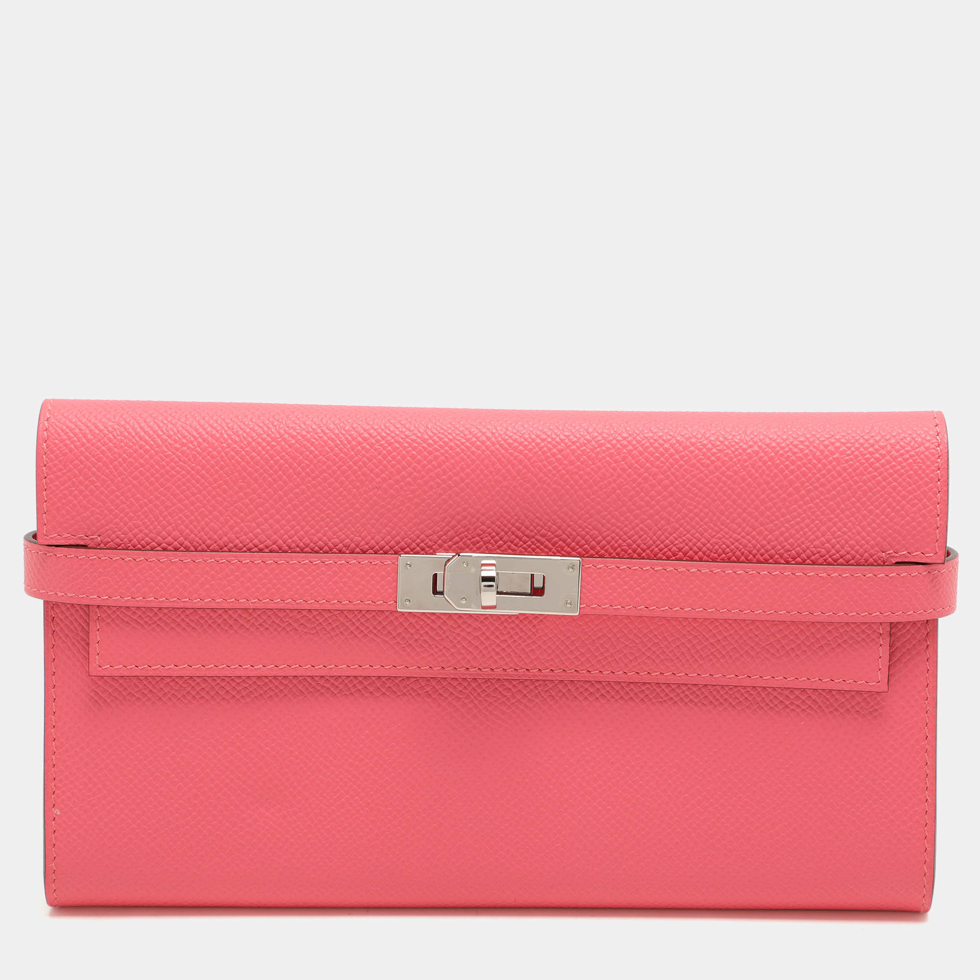 Pre Owned Hermes Rose Lipstick Epsom Leather Kelly Classic Wallet