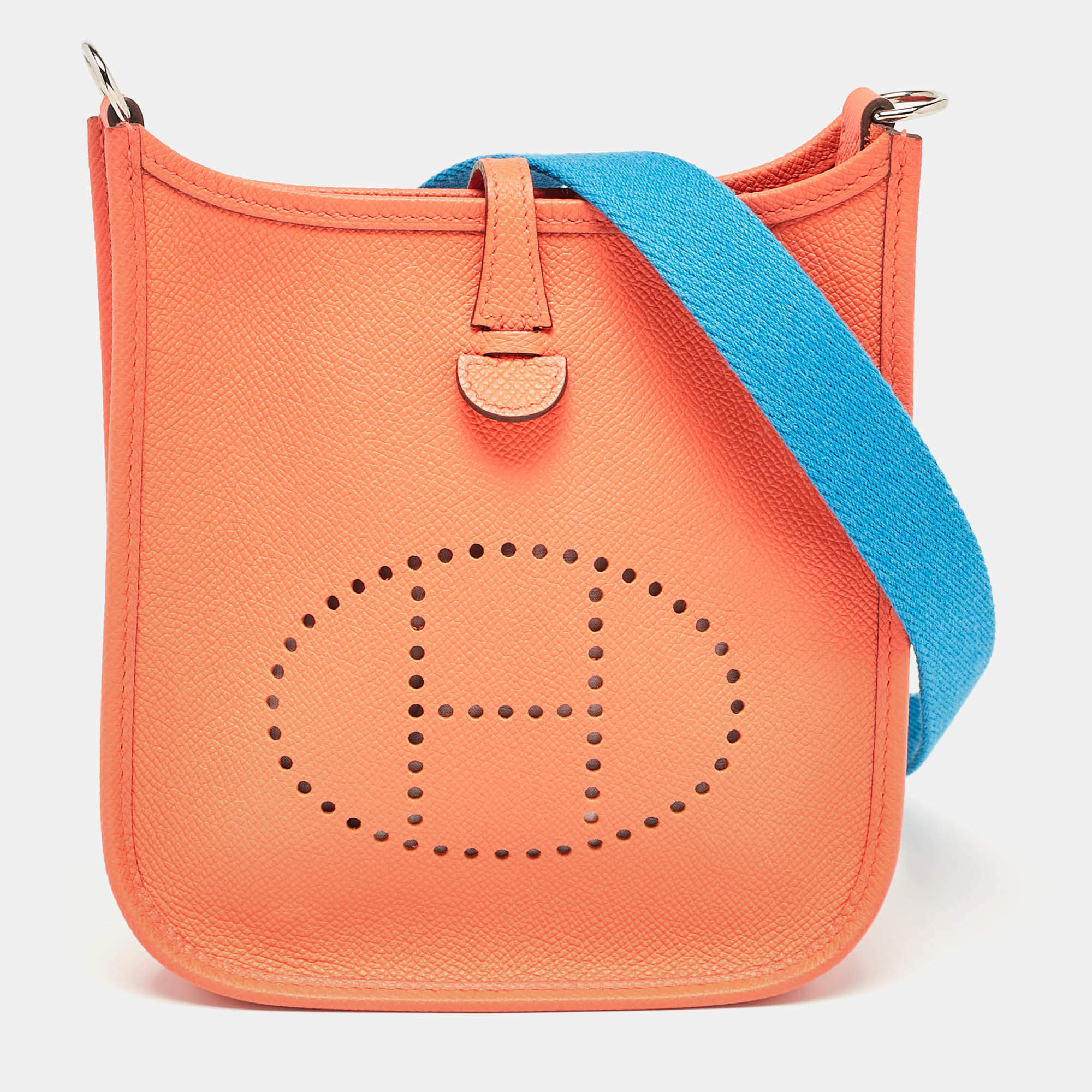 Hermes Orange Poppy/Bleu Zanzibar Epsom Leather Evelyne TPM Bag