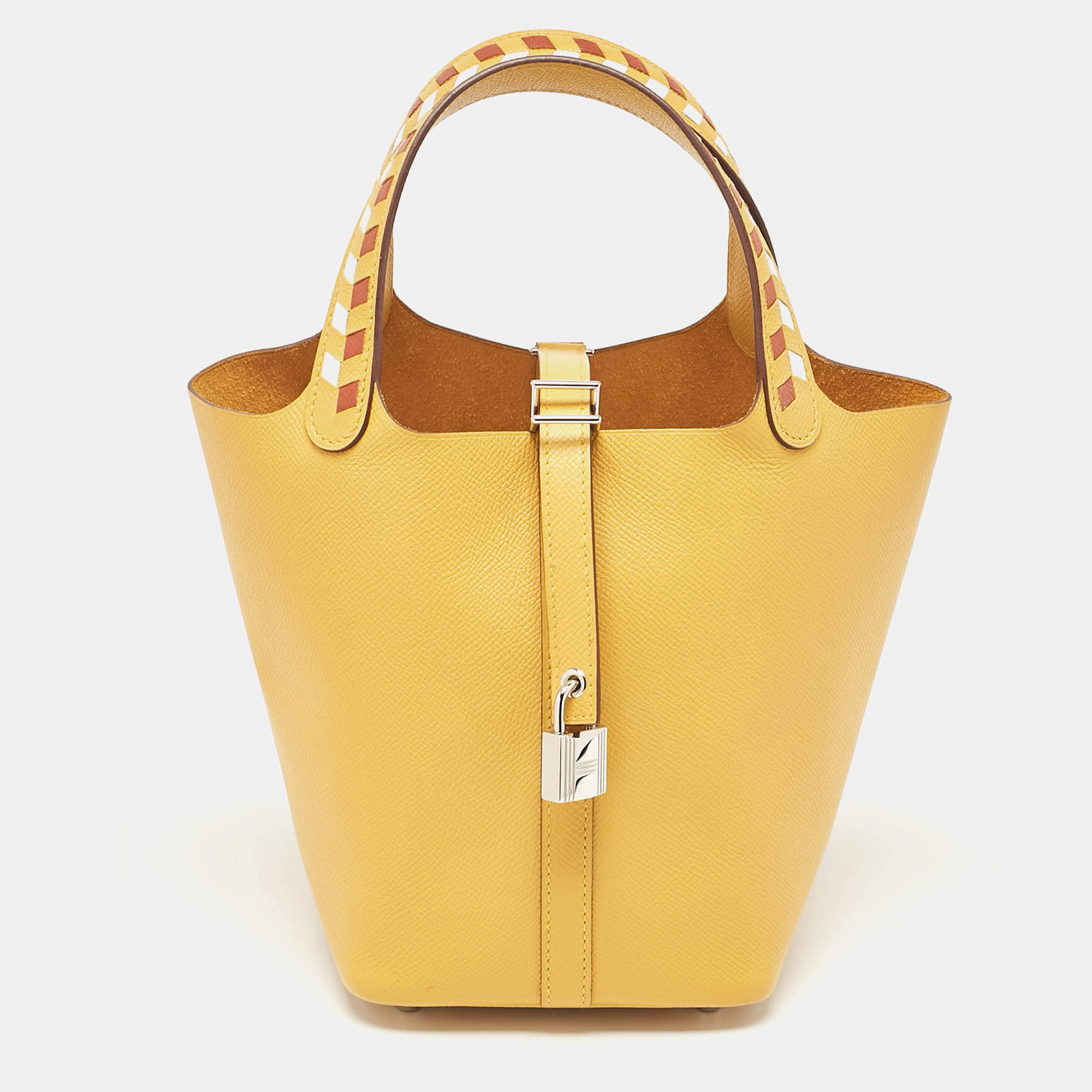 Pre Owned Hermes Jaune Ambre/Brique/Blanc Epsom Leather Picotin Lock Tressage 18 Bag