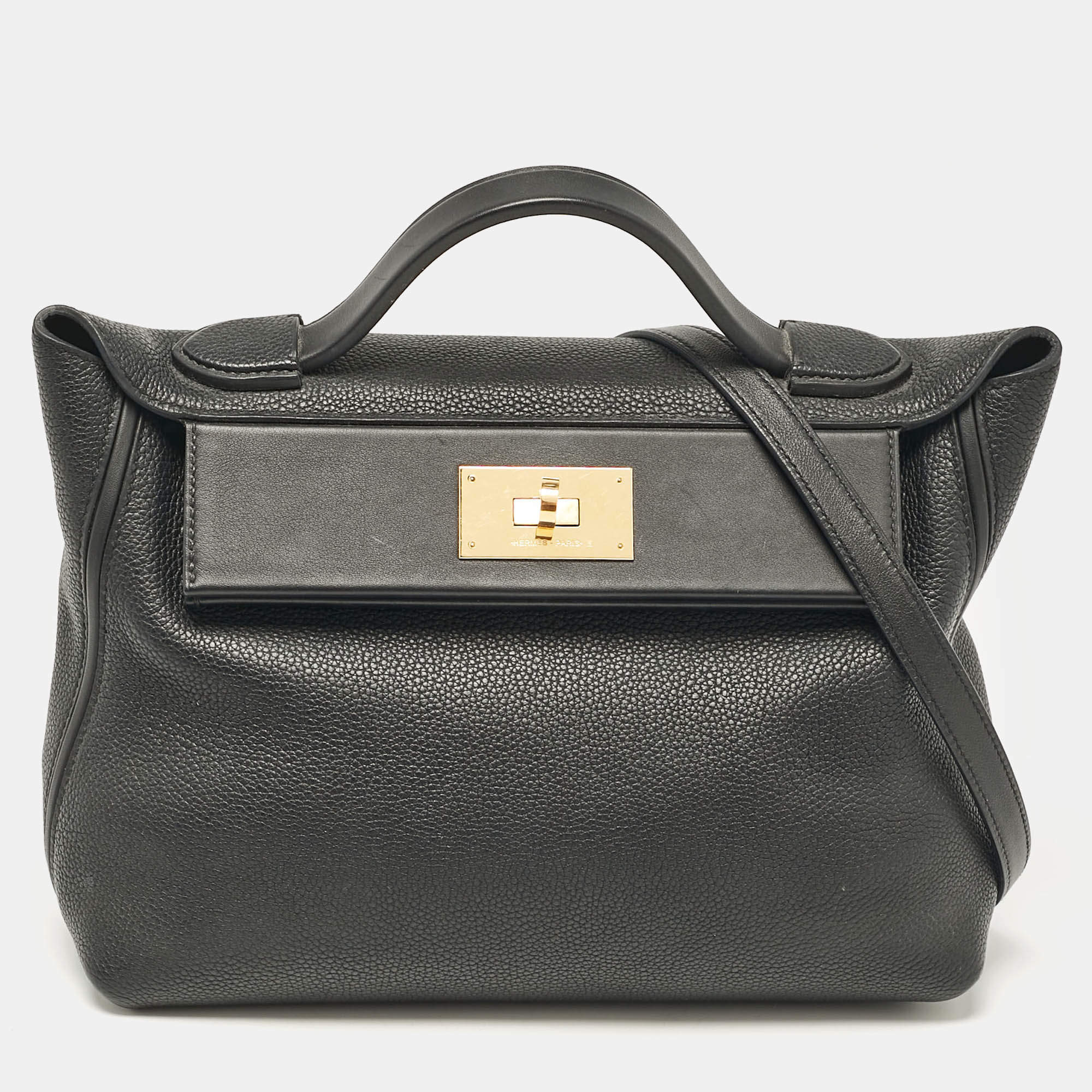 Hermes Noir Taurillon Maurice and Swift Leather Gold Finish 24/24 29 Bag