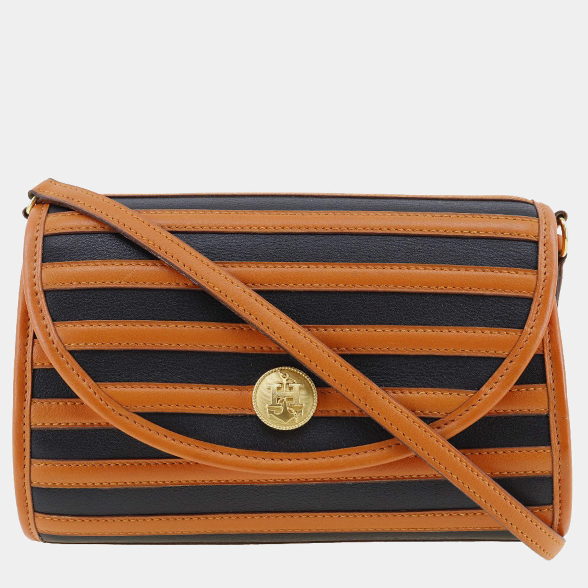 Hermes Orange/Black Leather Shoulder Bag