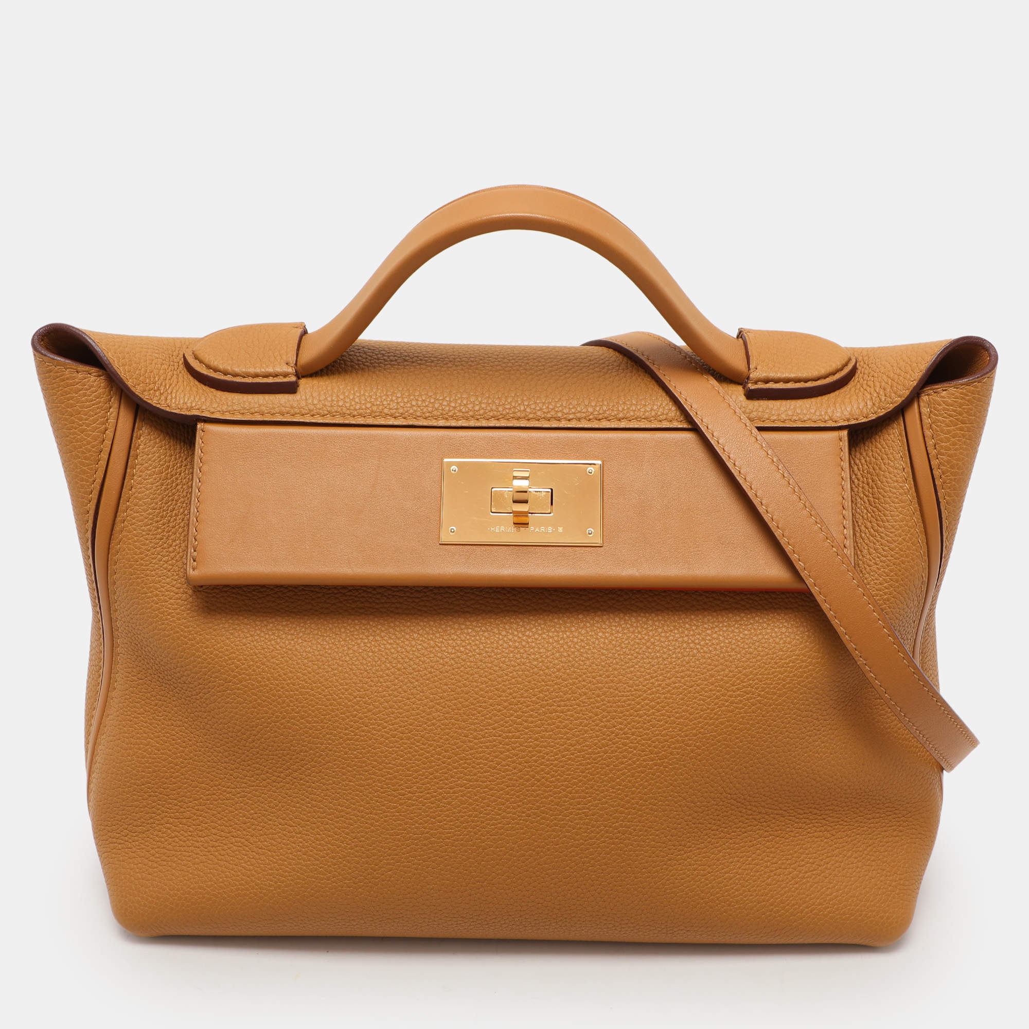 Hermes Jaune Ambre Togo and Swift Leather Gold Tone Finish 24/24 29 Bag