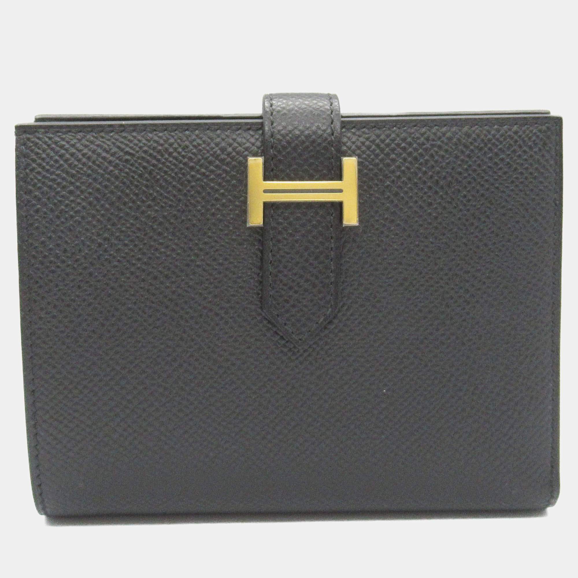 Hermes Black Leather Compact Bearn Leather Wallet