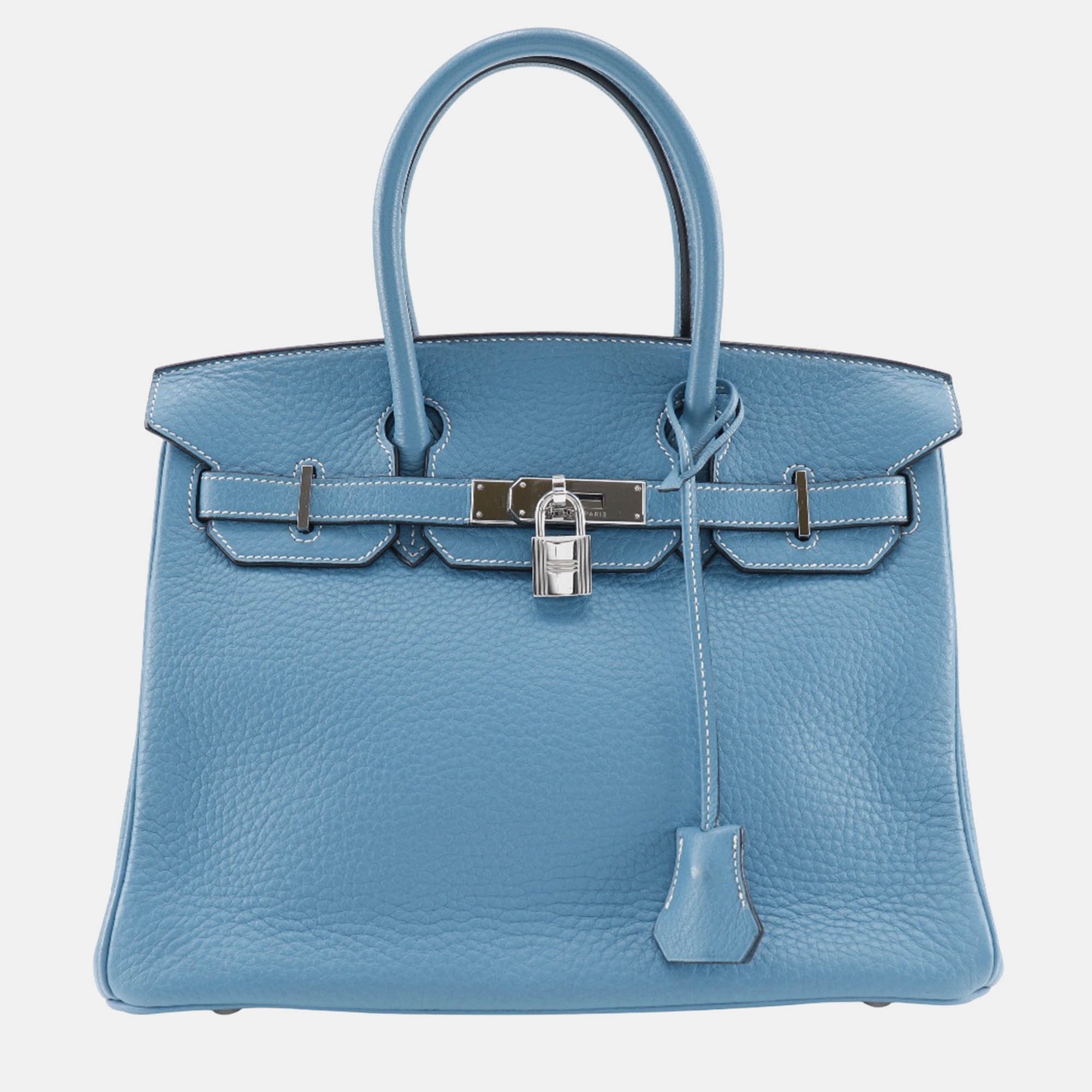 Hermes Blue Jean Leather Birkin 30 Handbag