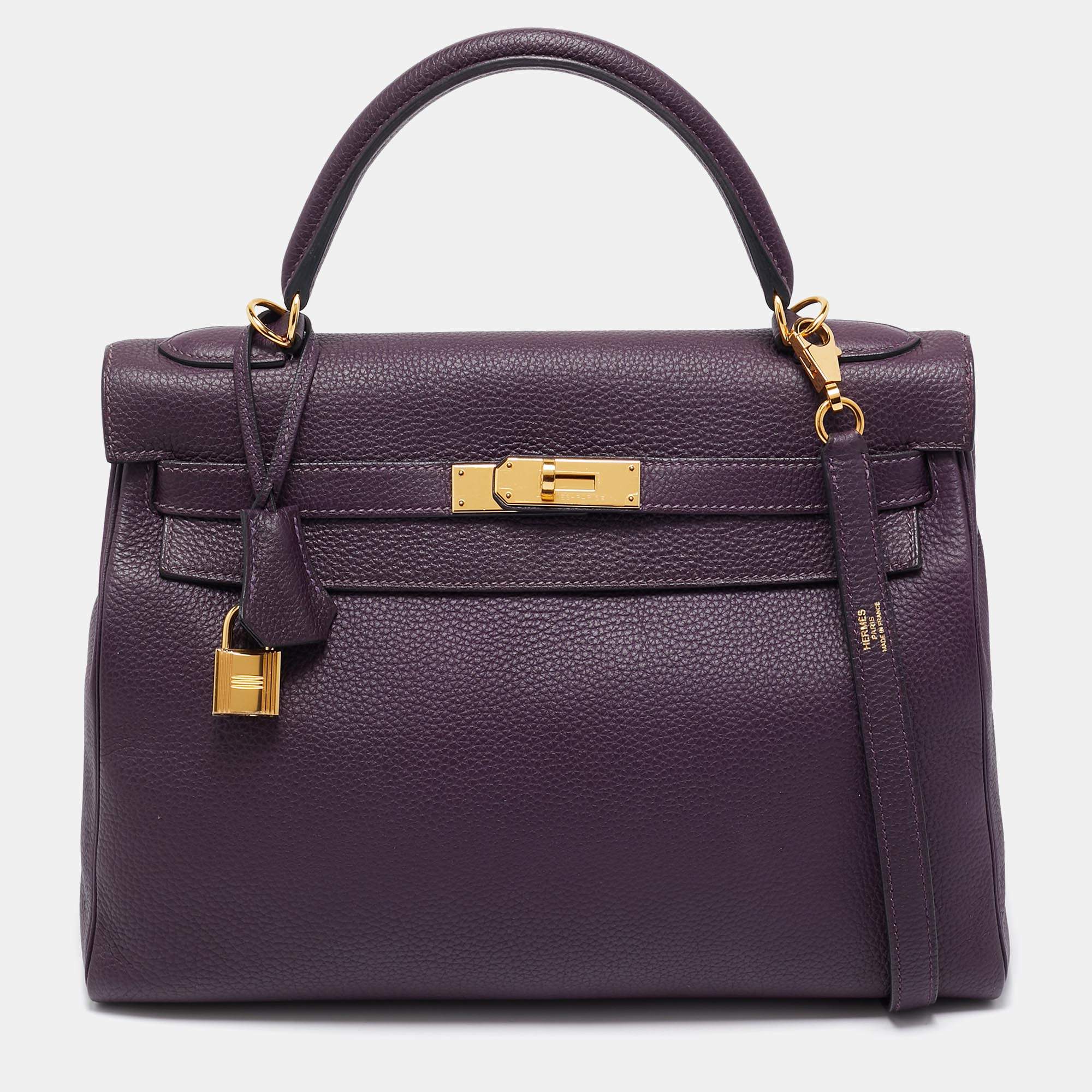 Hermes Raisin Togo Leather Gold Finish Kelly Retourne 32 Bag