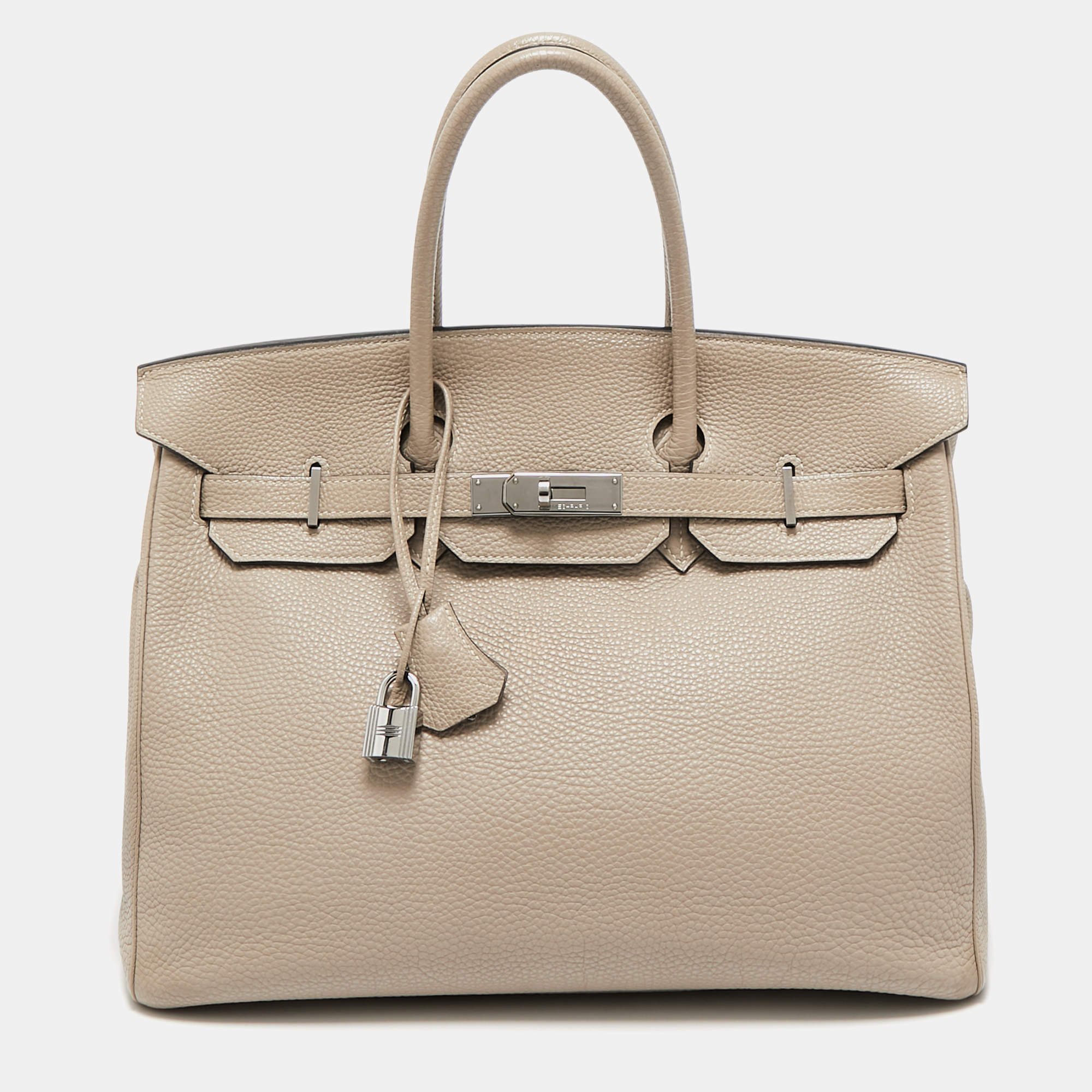مملوكة مسبقًا Hermes Gris Tourterelle Togo Leather Ruthenium Finish Birkin 35 Bag