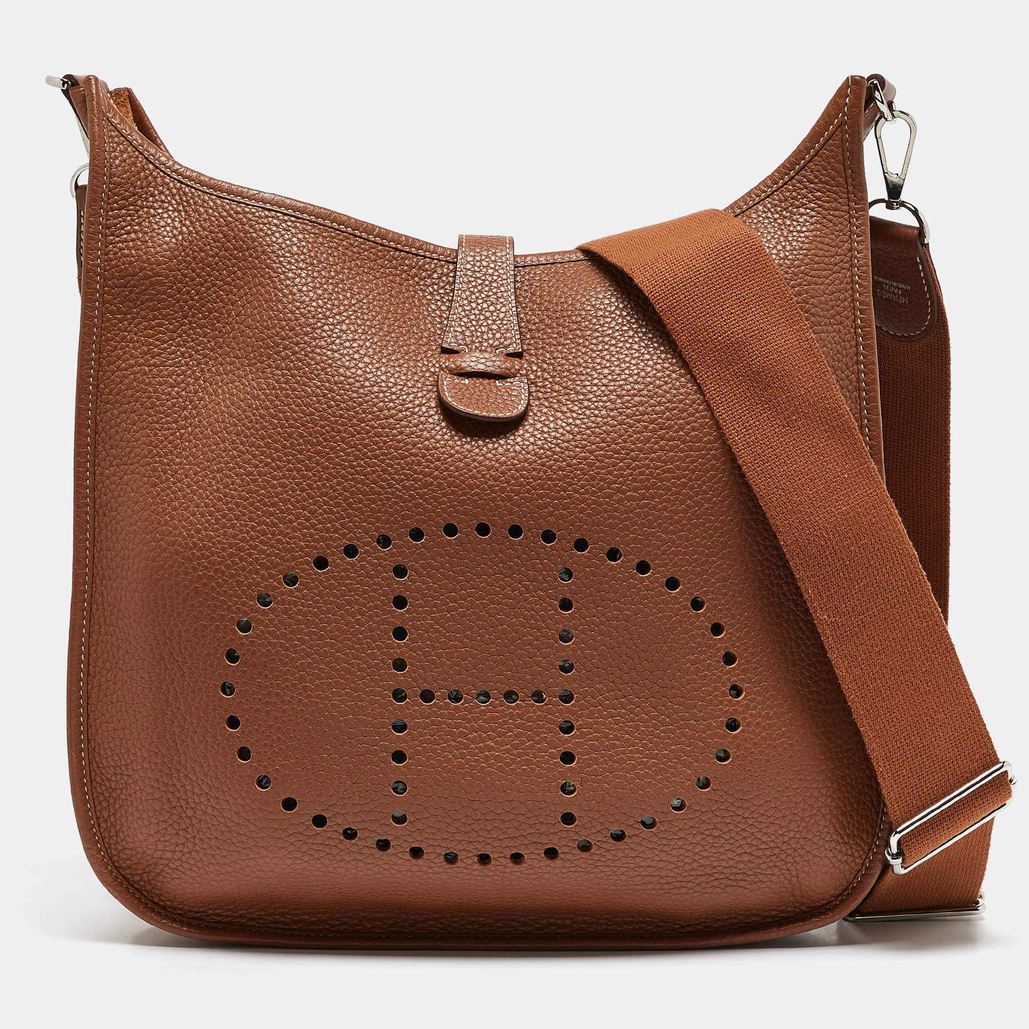 Pre Owned Hermes Gold Taurillon Clemence Leather Evelyne III GM Bag