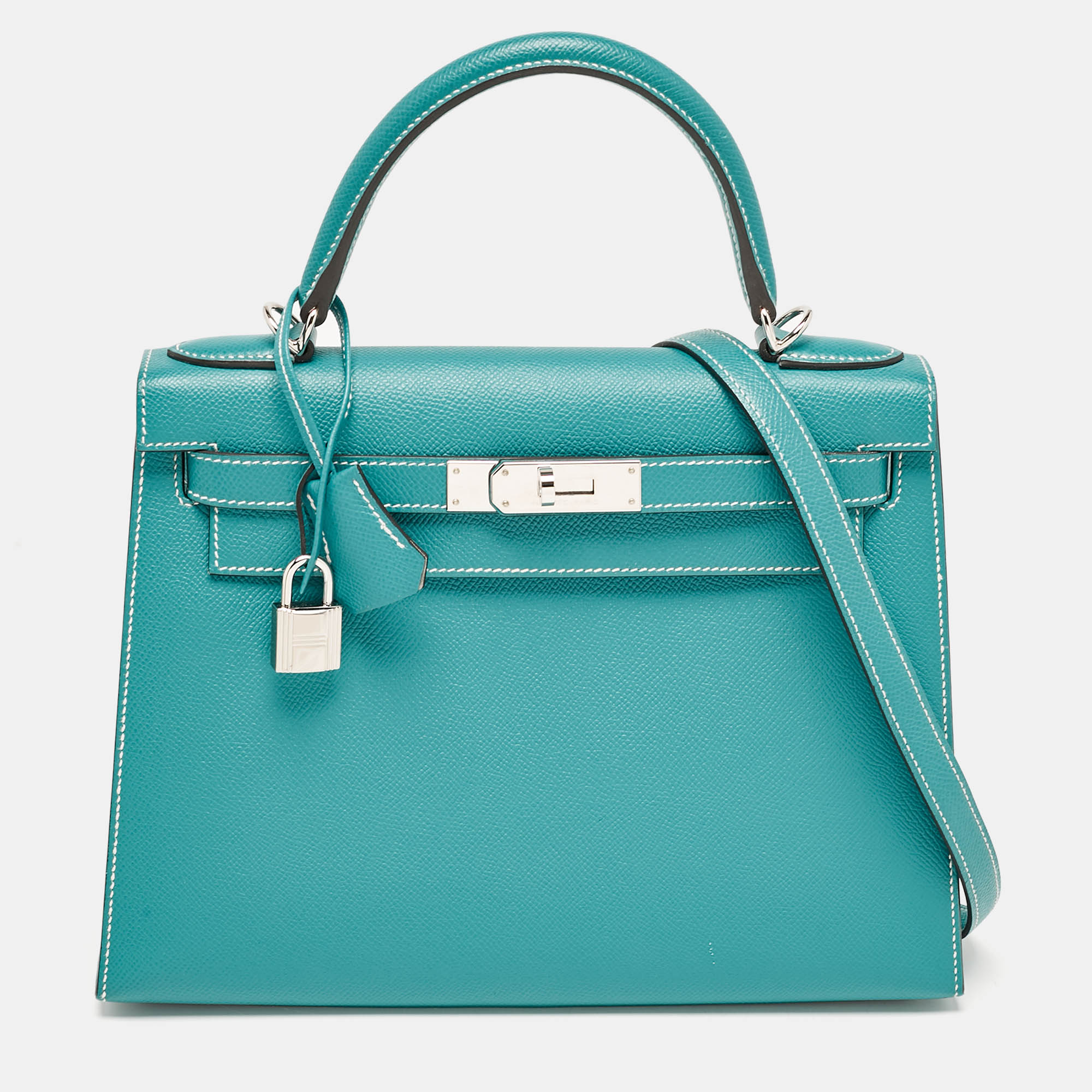 Hermès Vert Jade/Gris Perle Epsom Leather Palladium Finish Kelly Sellier 28 Bag
