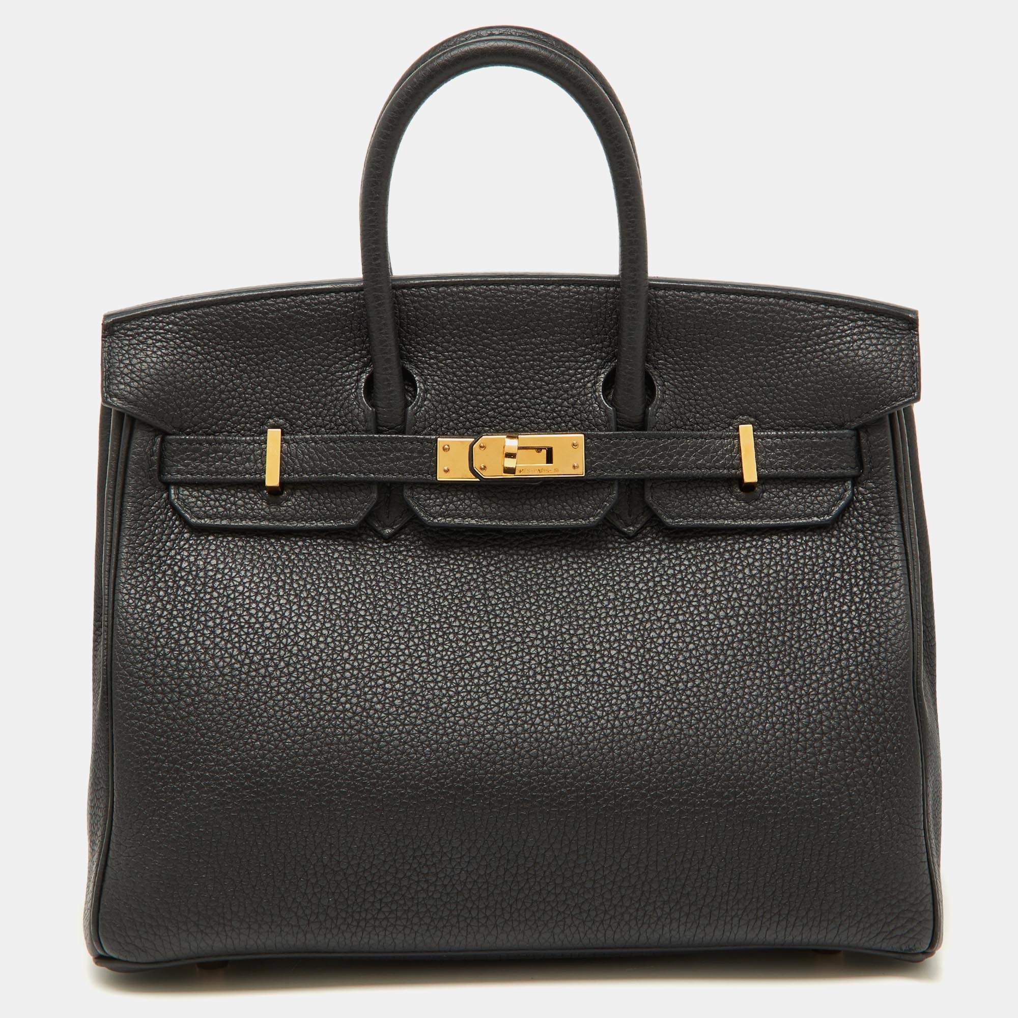 Hermes Noir Togo Leather Gold Finish Birkin 25 Bag