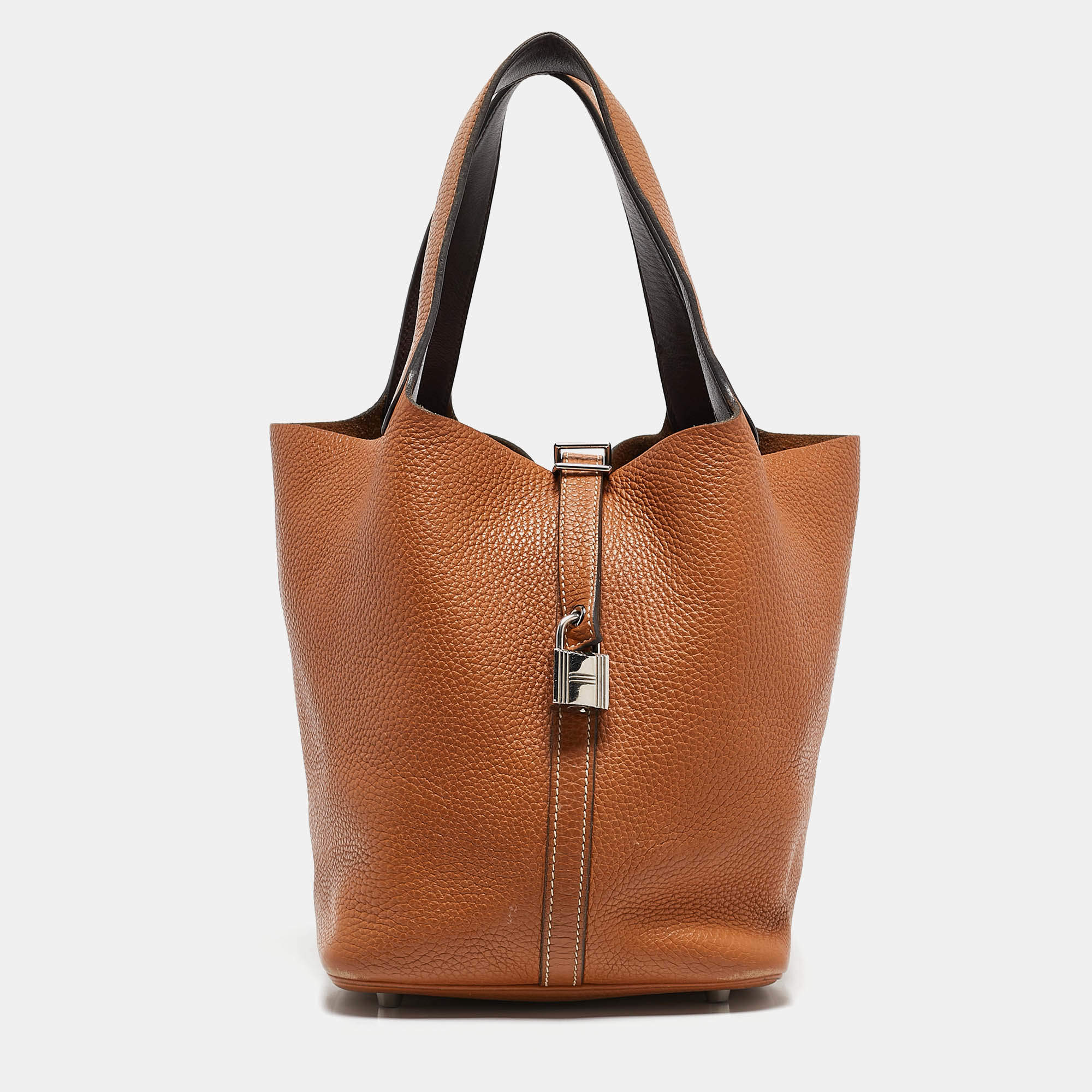 Pre Owned Hermes Gold/Rouge Taurillon Clemence Leather Picotin Lock 22 Bag