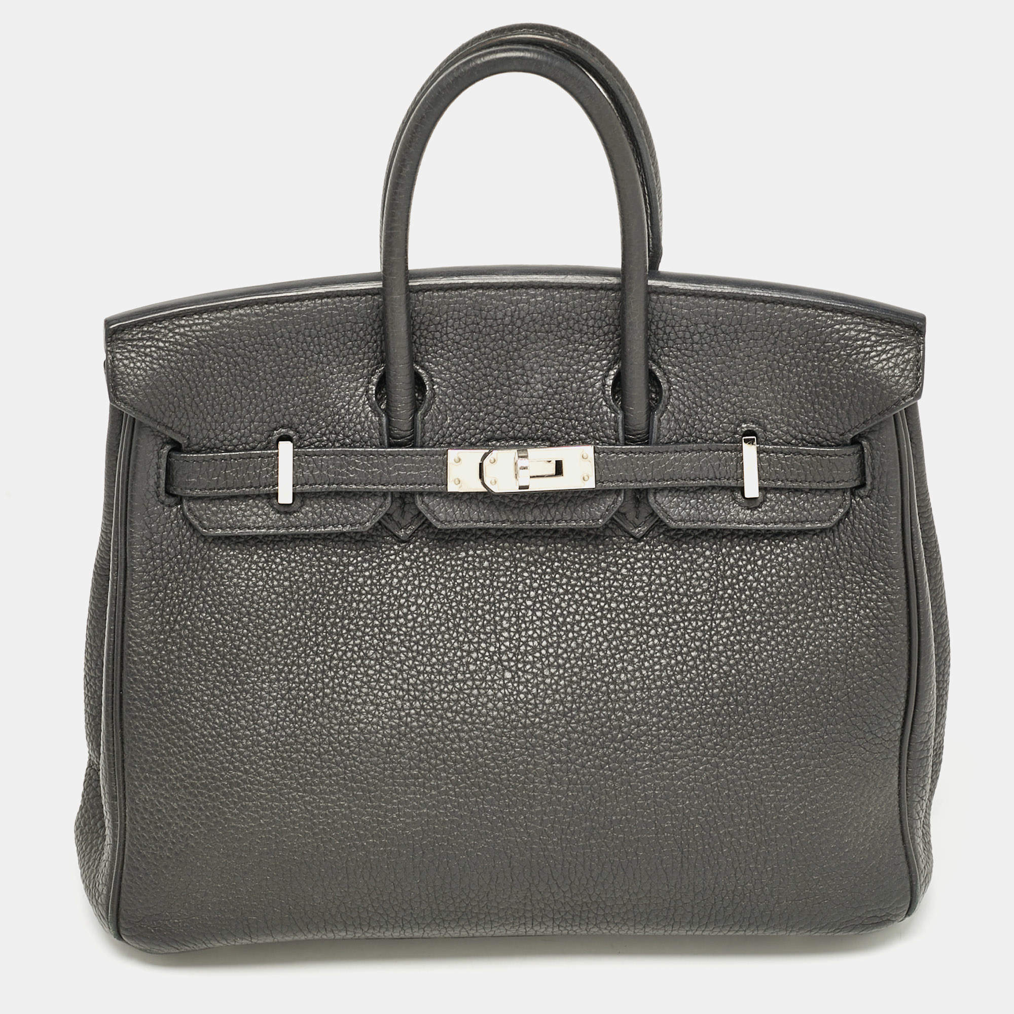 Hermes Noir Togo Leather Palladium Finish Birkin 25 Bag