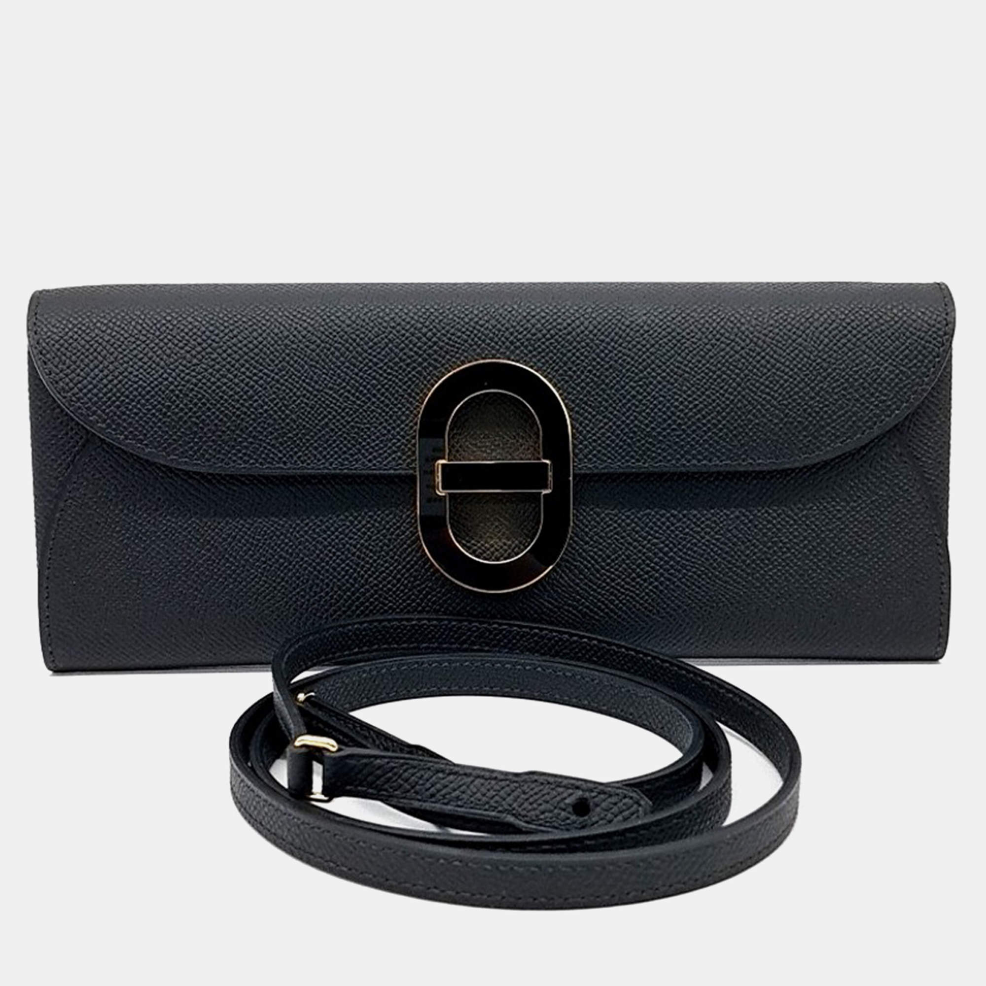 مملوكة مسبقًا Hermes Black Leather Maillon To-Go Wallet