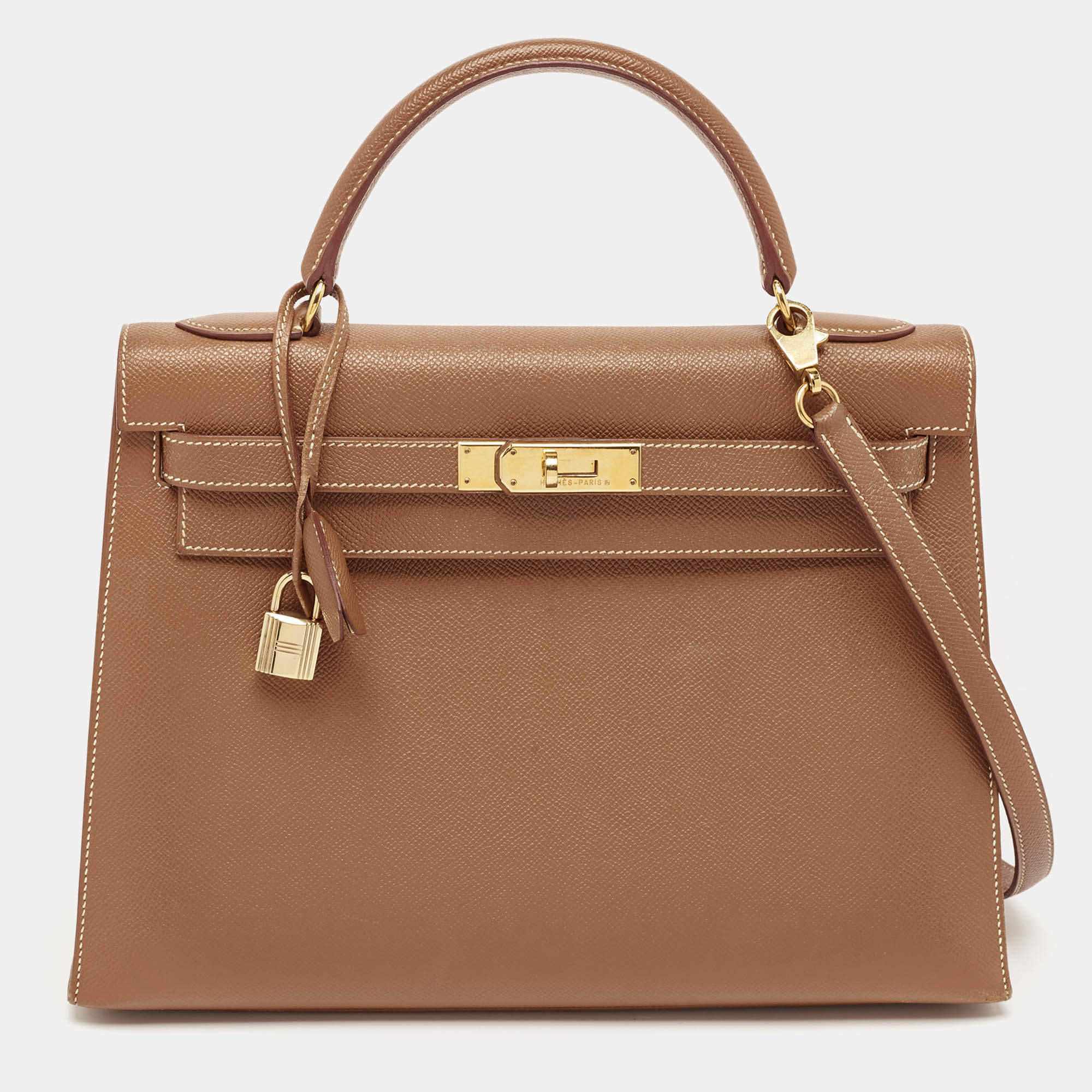 Pre Owned Hermes Gold Courchevel Leather Gold Finish Kelly Sellier 32 Bag