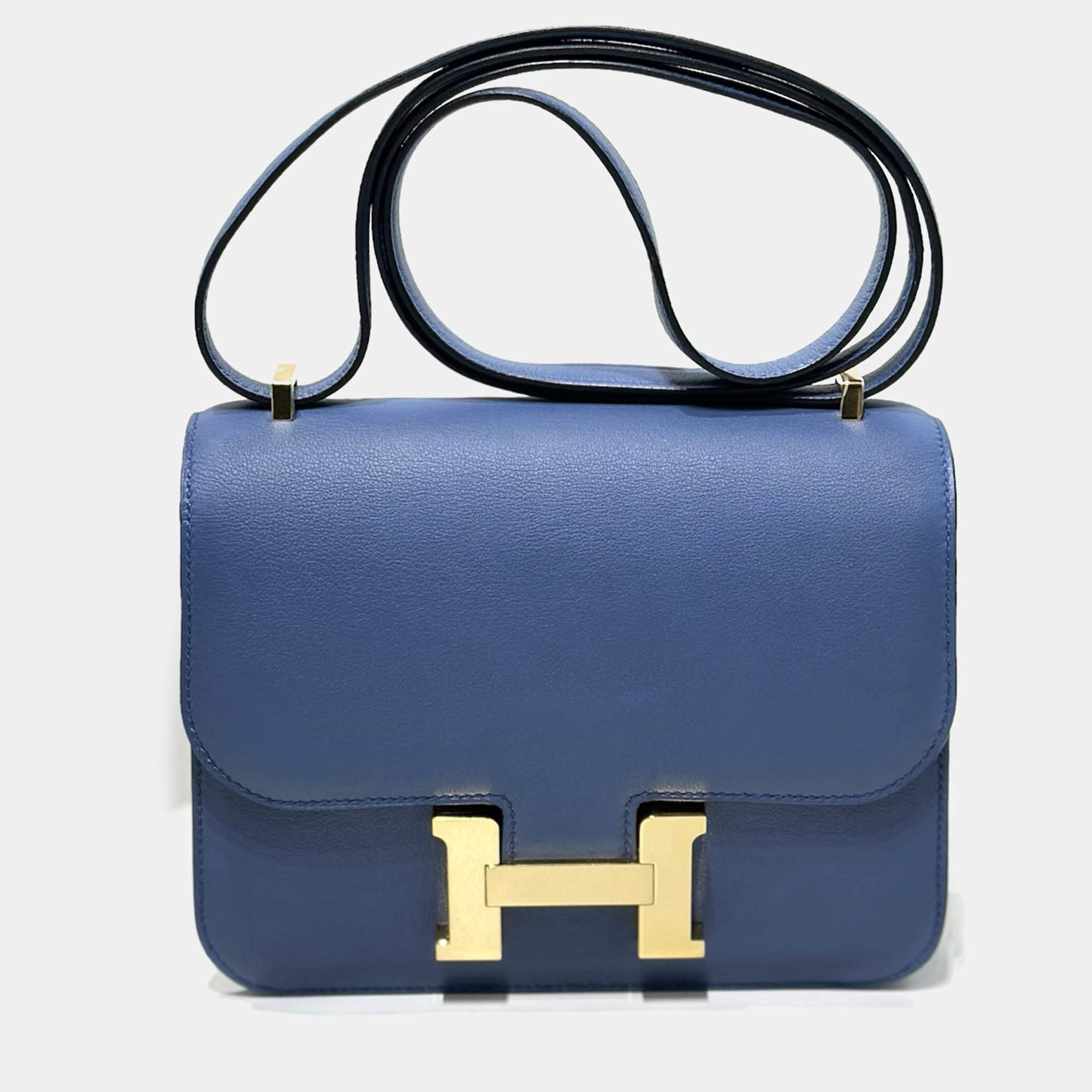 Hermes Agate Blue Evercolor Leather Constance 19 Bag