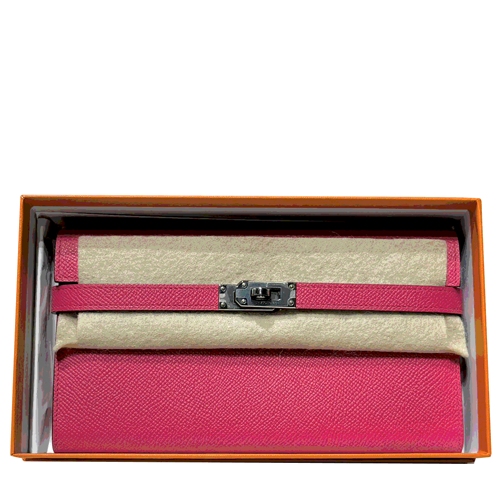 Pre Owned Hermes Pink Chevre Mysore Kelly To Go Wallet