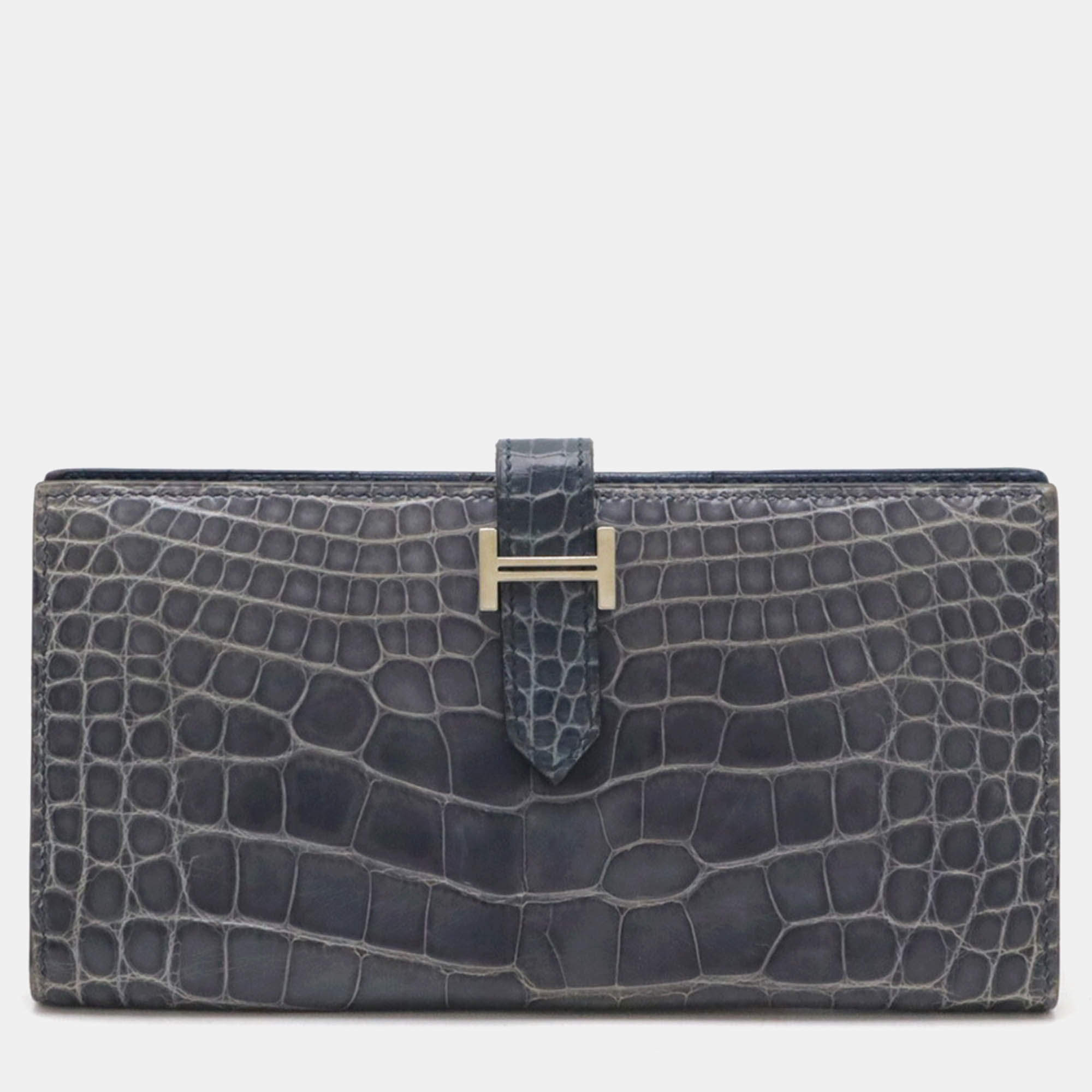 Hermes Blue Leather Bearn  Long Wallet