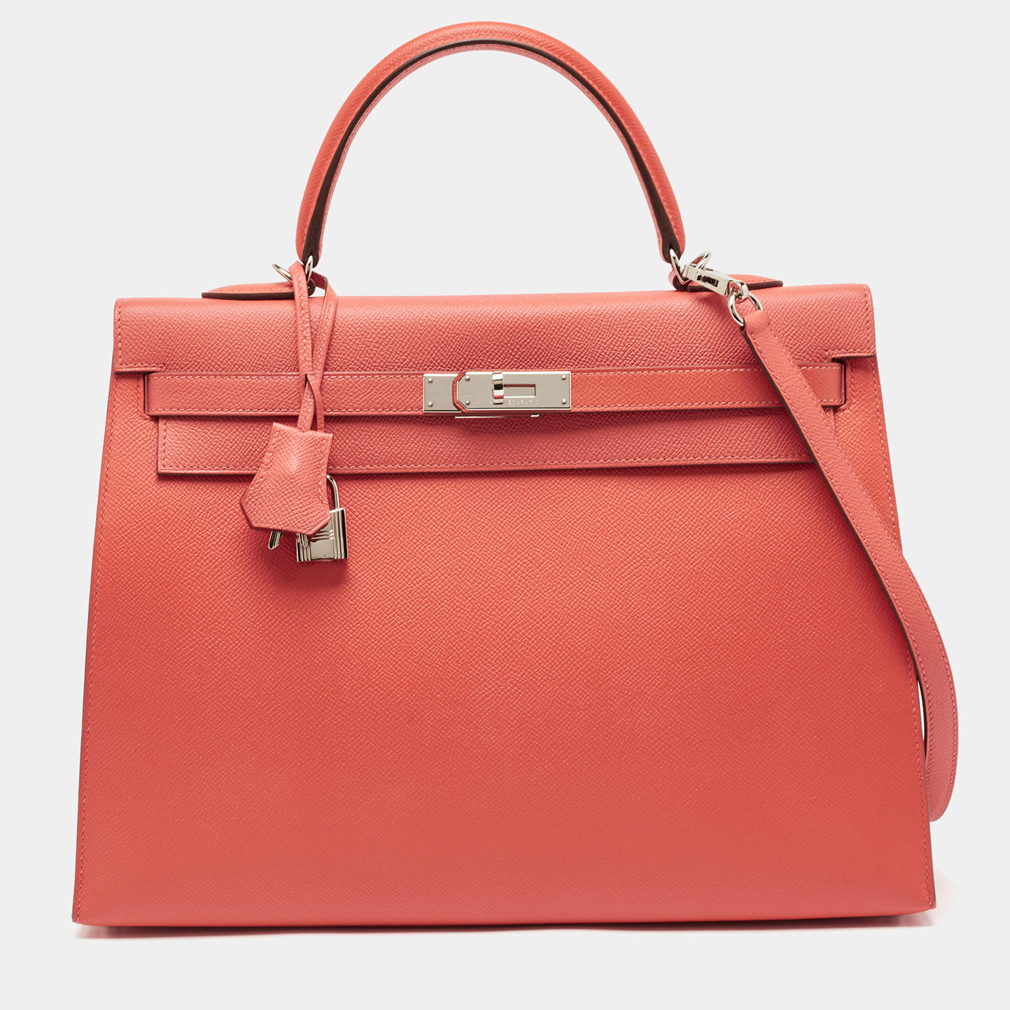 Pre Owned Hermes Rose Jaipur Epsom Leather Palladium Finish Kelly Sellier 35 Bag