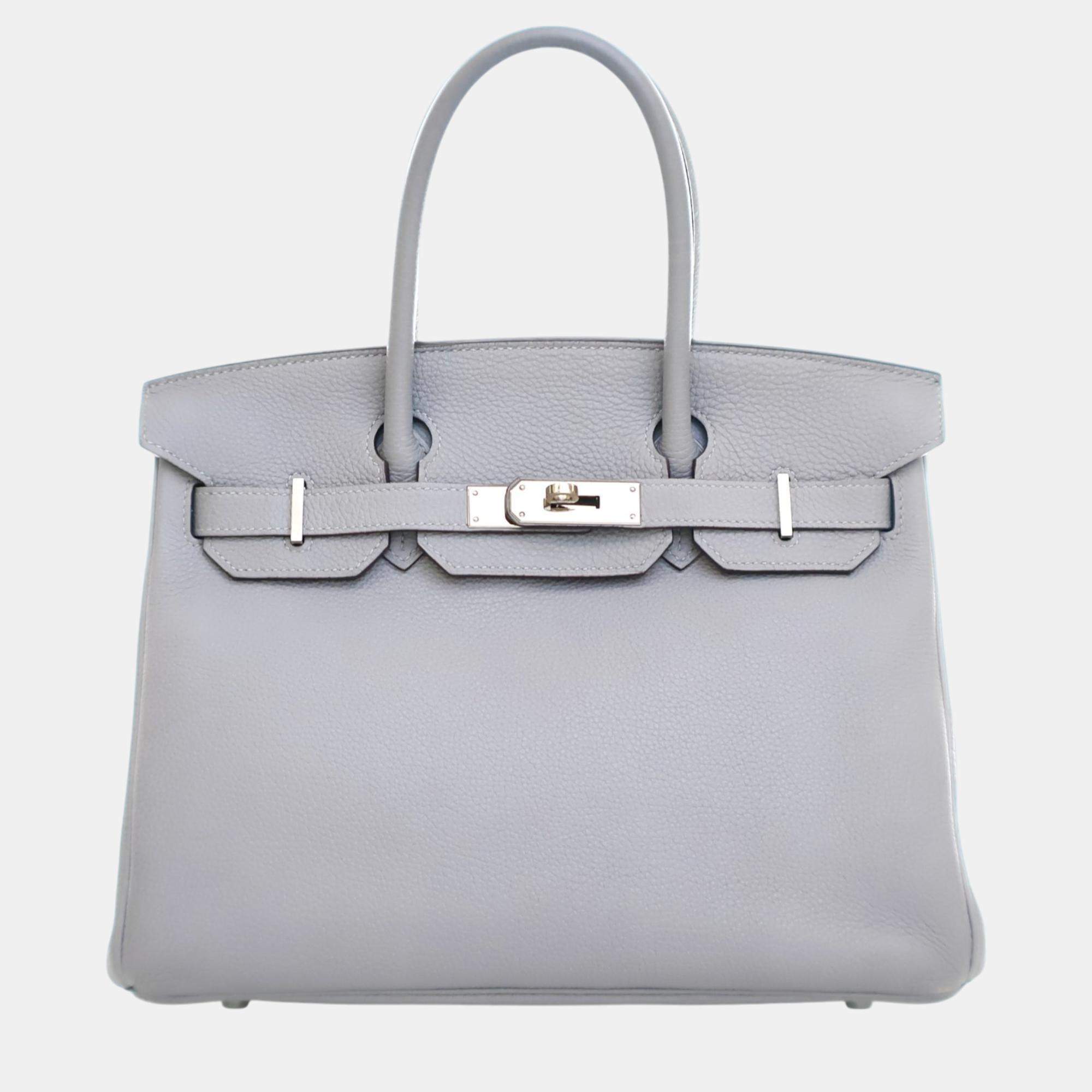 Hermes Bleu Glacier Togo Leather Birkin 30 Bag