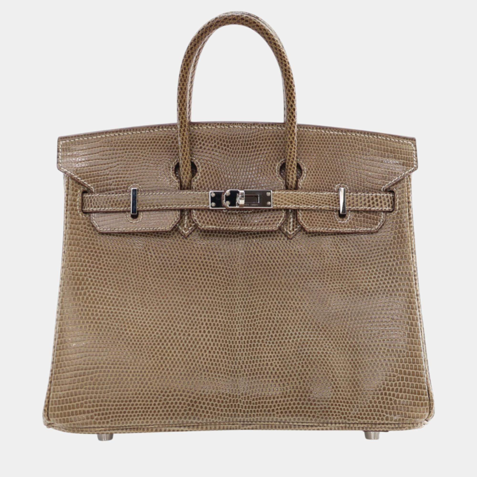 Pre Owned Hermes Ficelle Lizard Leather Birkin 25 Bag