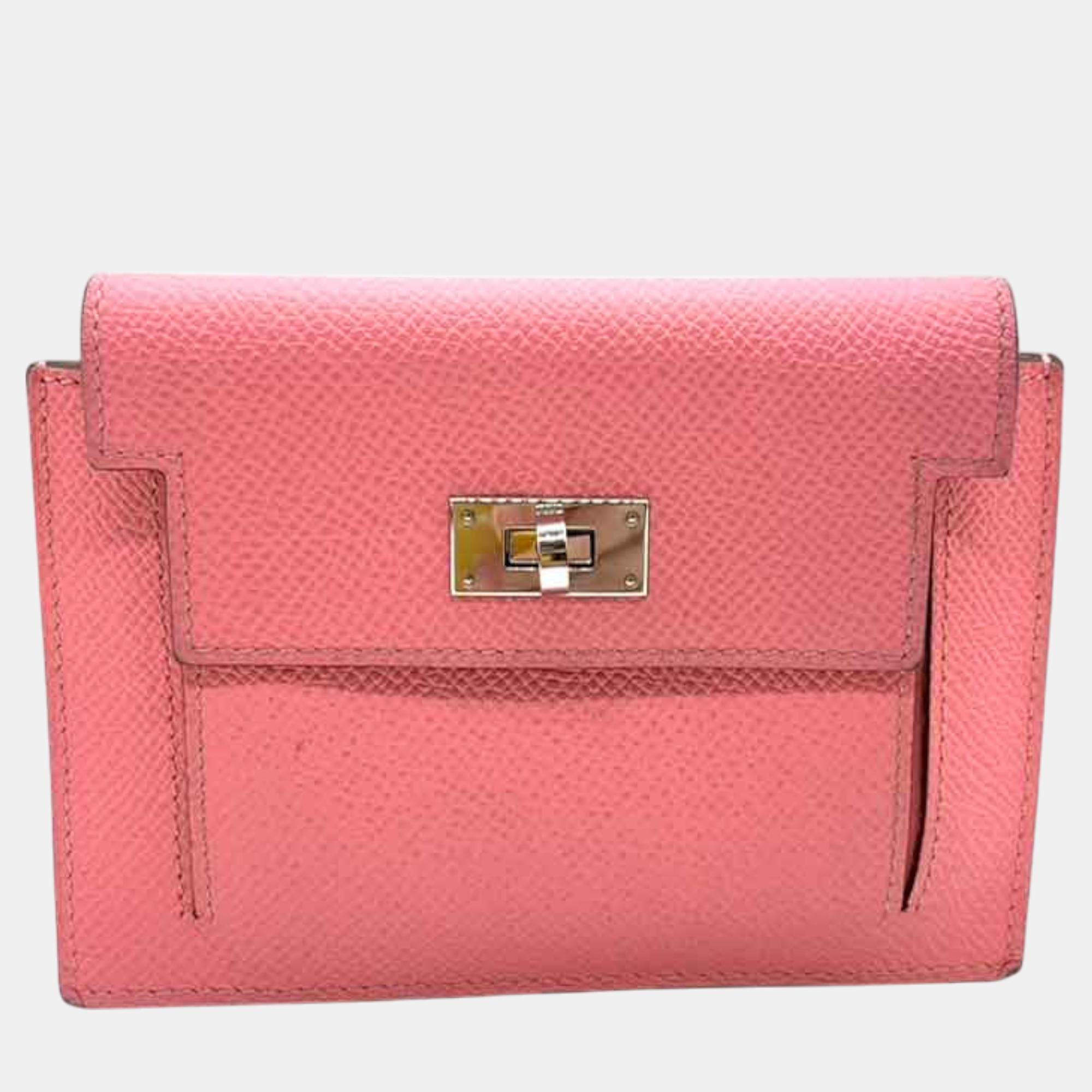 Hermes Pink Leather Kelly Pocket Coin Case