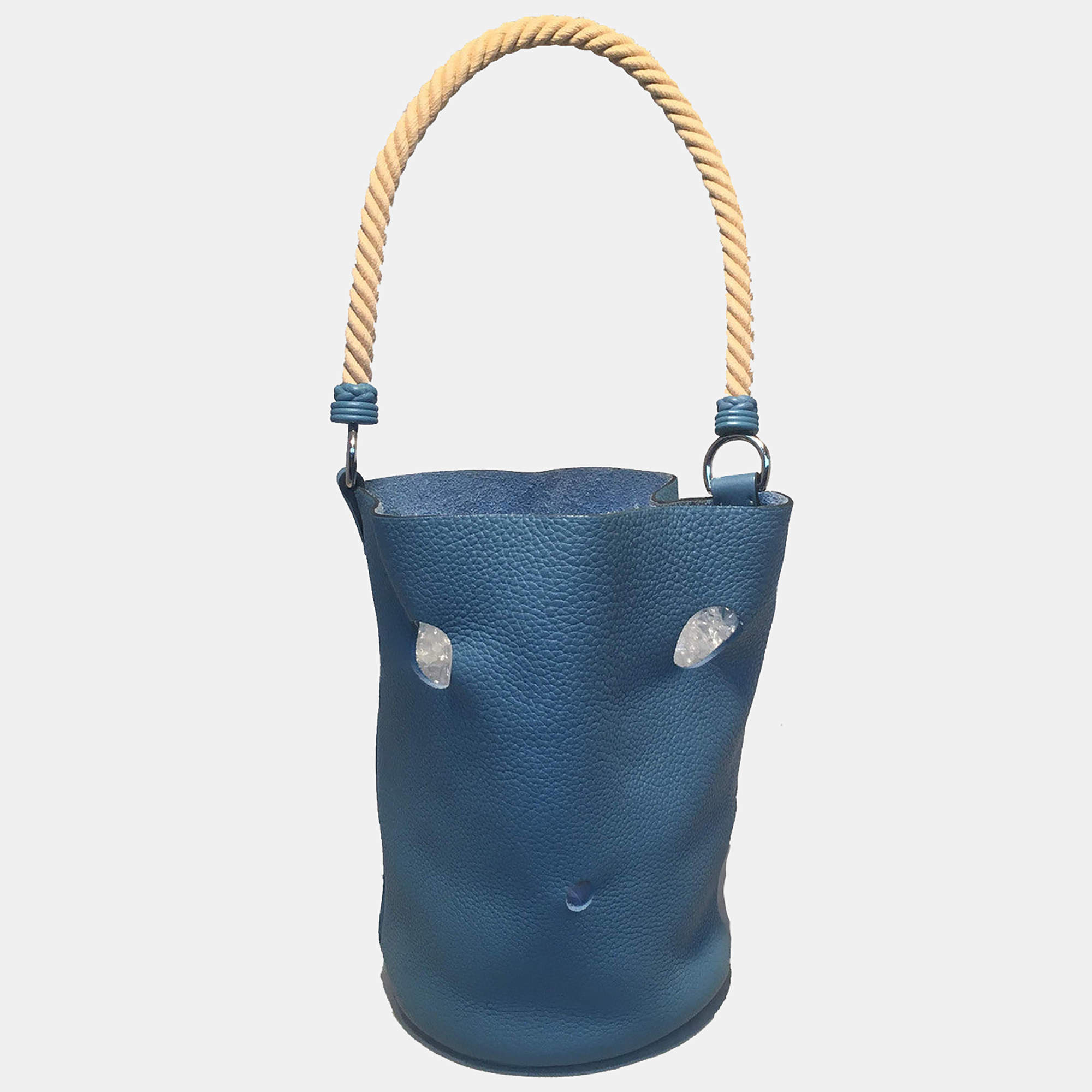 Hermes Mangeoire Blue Jean Taurillon Clemence Leather Rope Handle Bucket Bag