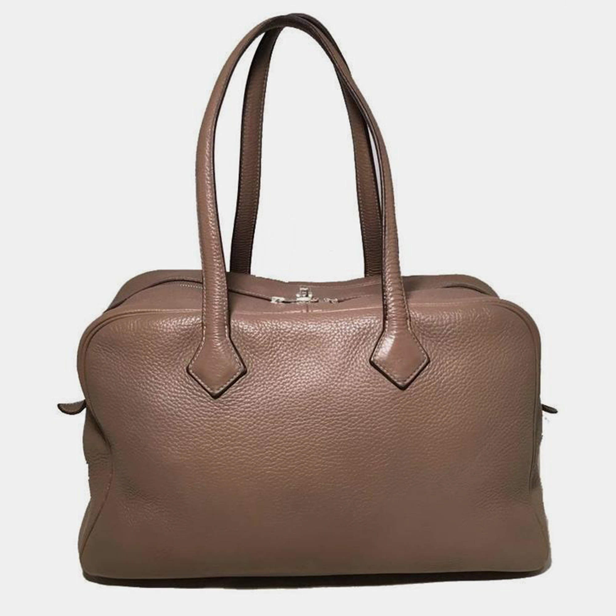 Hermes Grey Clemence Leather Victoria 35 Bag