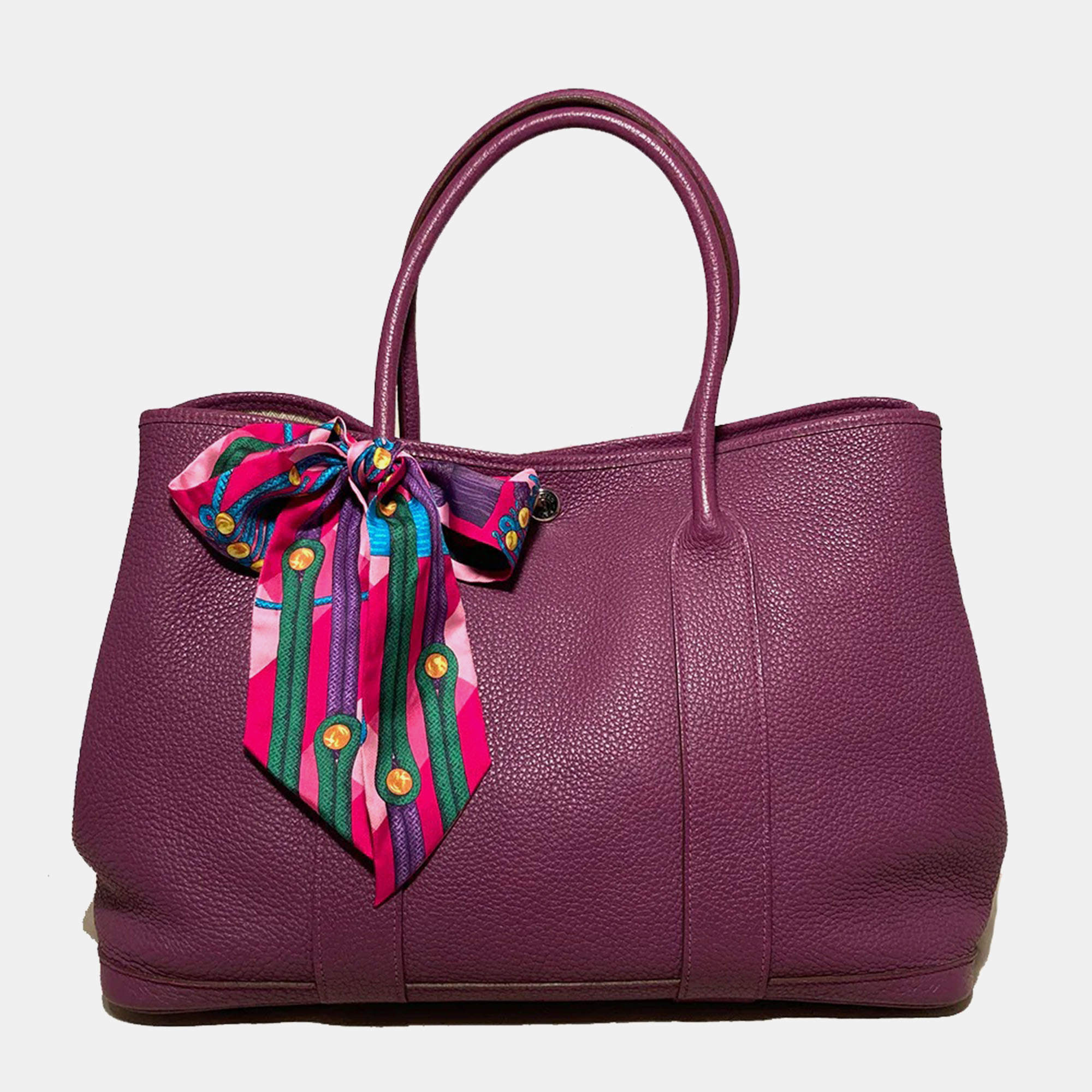 Hermes Purple Leather Garden Party PM Tote