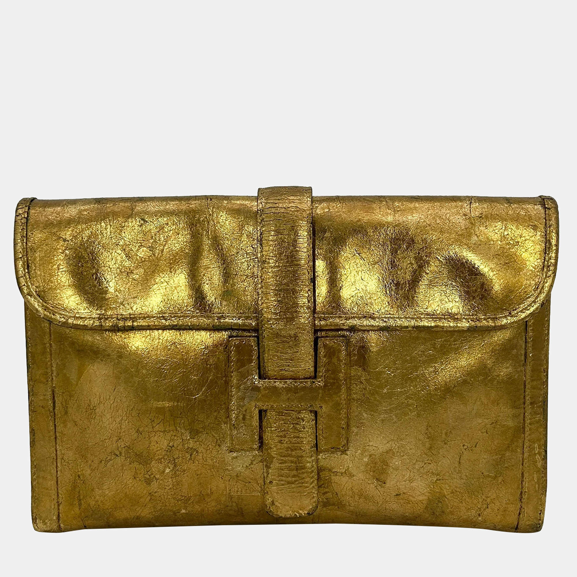 Hermes Gold Foil Jige PM Clutch