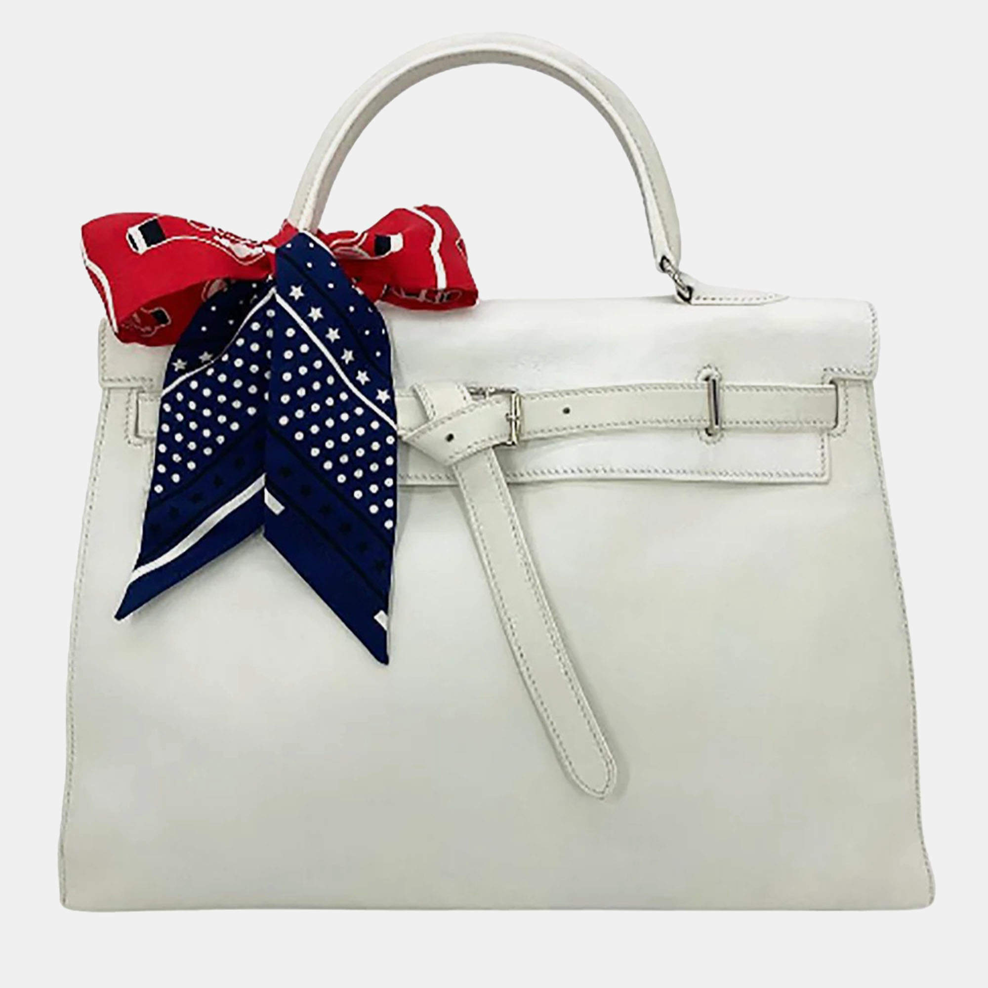 Hermes Kelly Flat 35 White Swift Silver PDH Bag