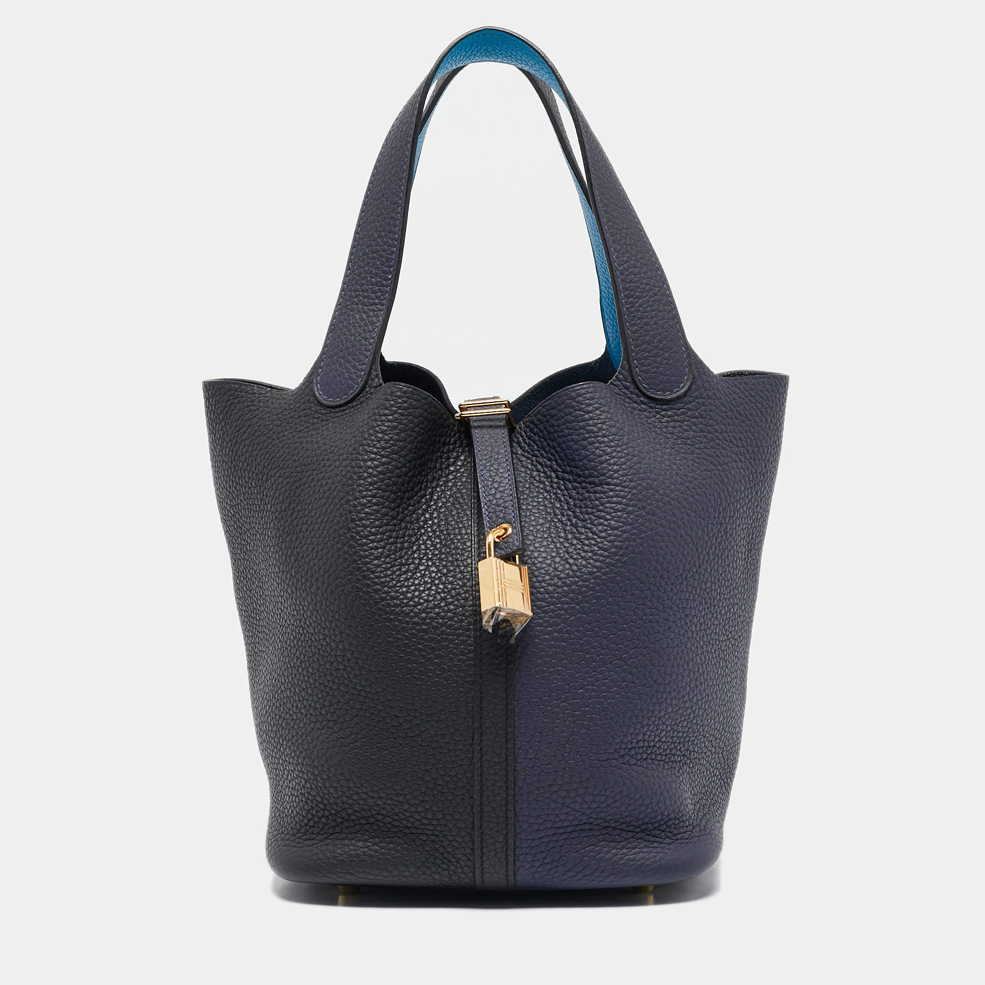 Hermès Bleu Nuit/Noir/Bleu Zanzibar Taurillon Clemence Leather Picotin Lock 22 Bag
