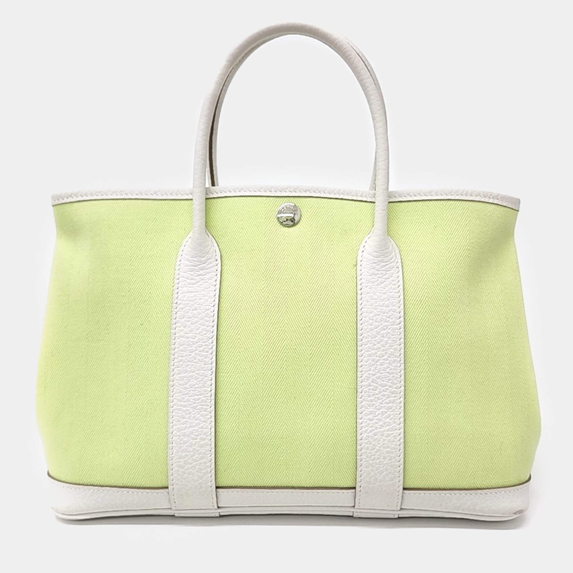 Hermes White Yellow Canvas And Leather Garden Party 30 Bag