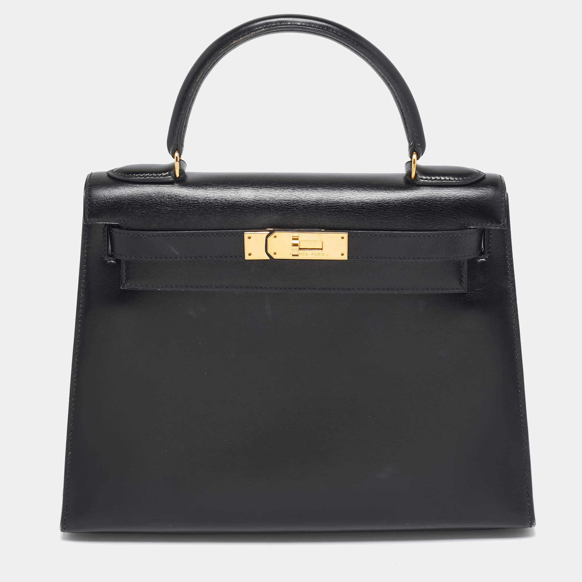 Hermes Noir Box Leather Gold Finish Kelly Sellier 28 Bag