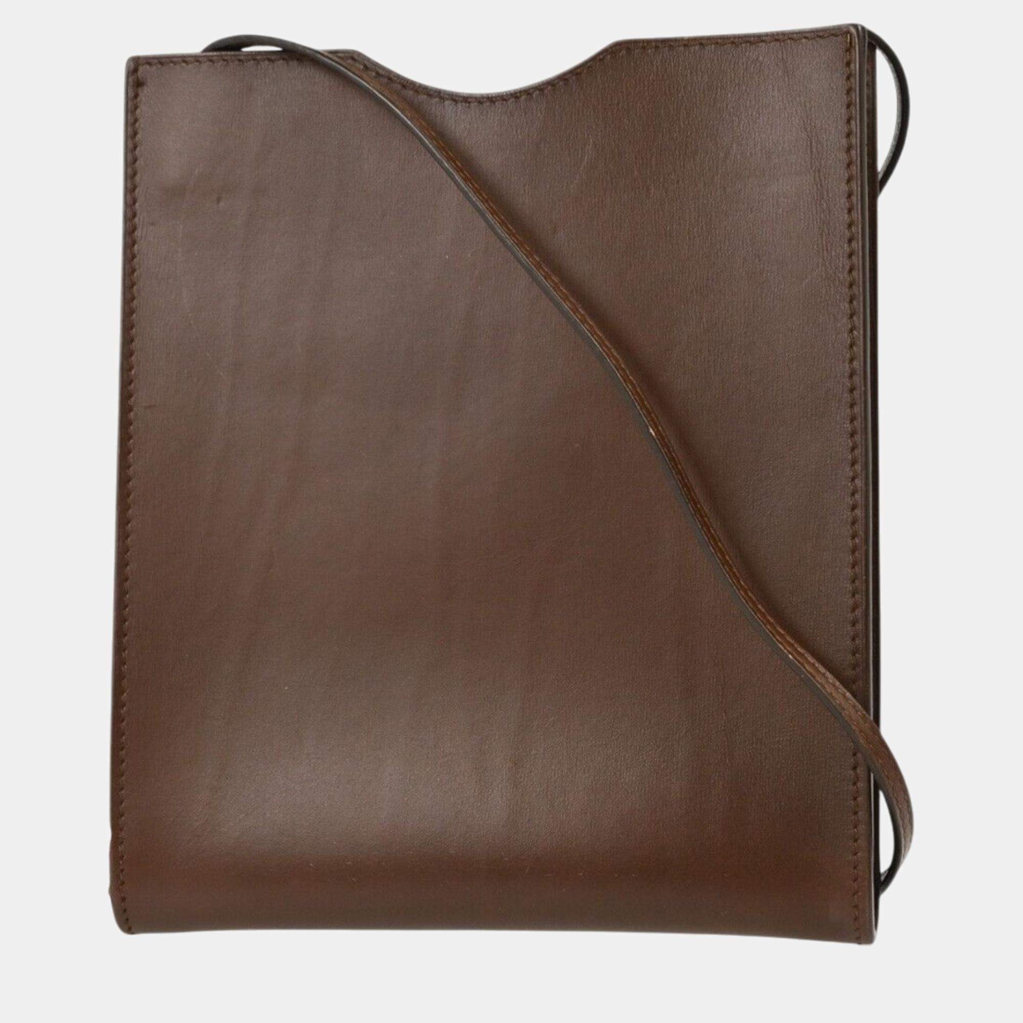 Pre Owned Hermès Havane Box Calf Onimaitou Pochette Shoulder Bag
