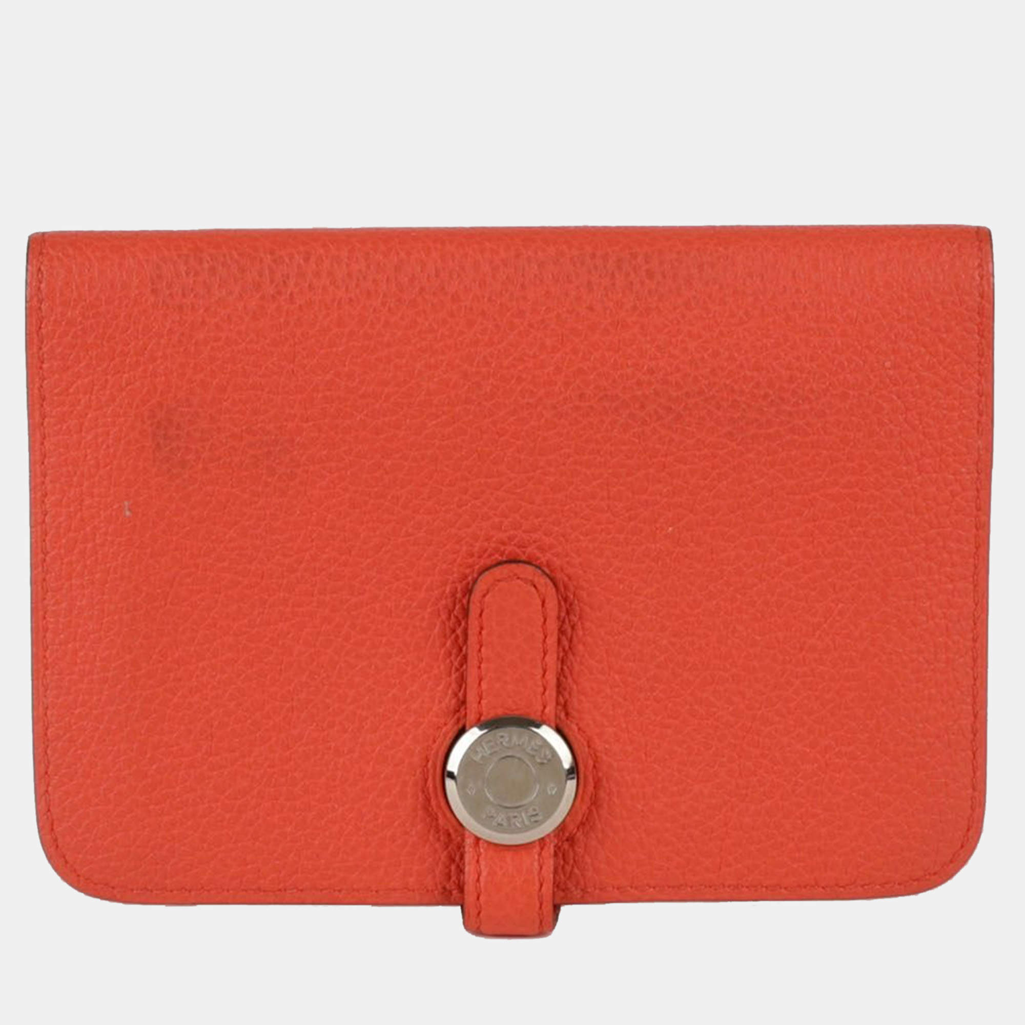 Hermes Orange Togo Leather Dogon Compact Wallet